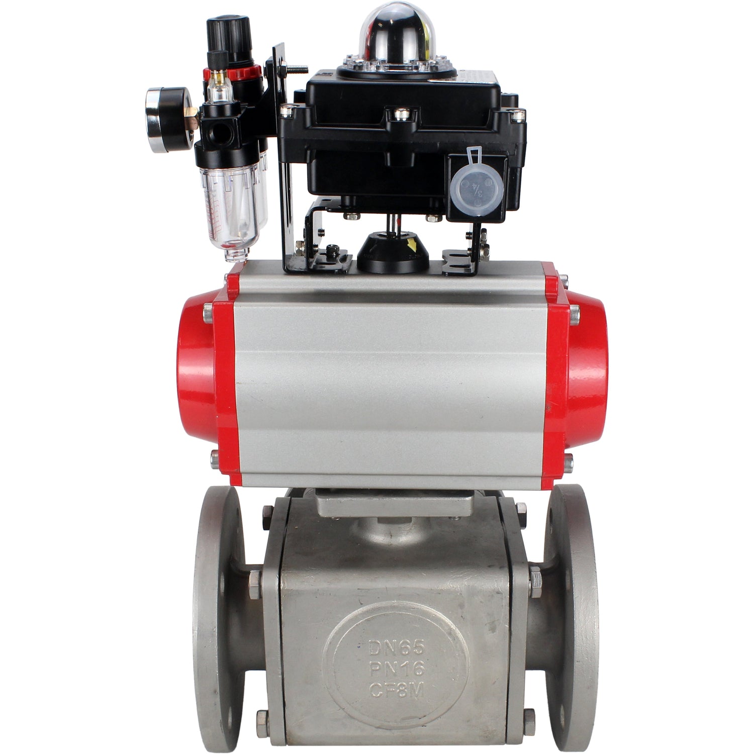 Ball valves Elephant BV3232P(4pc)-FP-3WL-F-ISO-H 16 bar full bore, flanged, body - stainless steel SS316, ISO flange F03/F04-F10/F12, square 9x9-19x19, with pneumatic drive PA-SA, pneumatic valve 4M310-08 24V, LSU APL-410N EX and ATU AFC