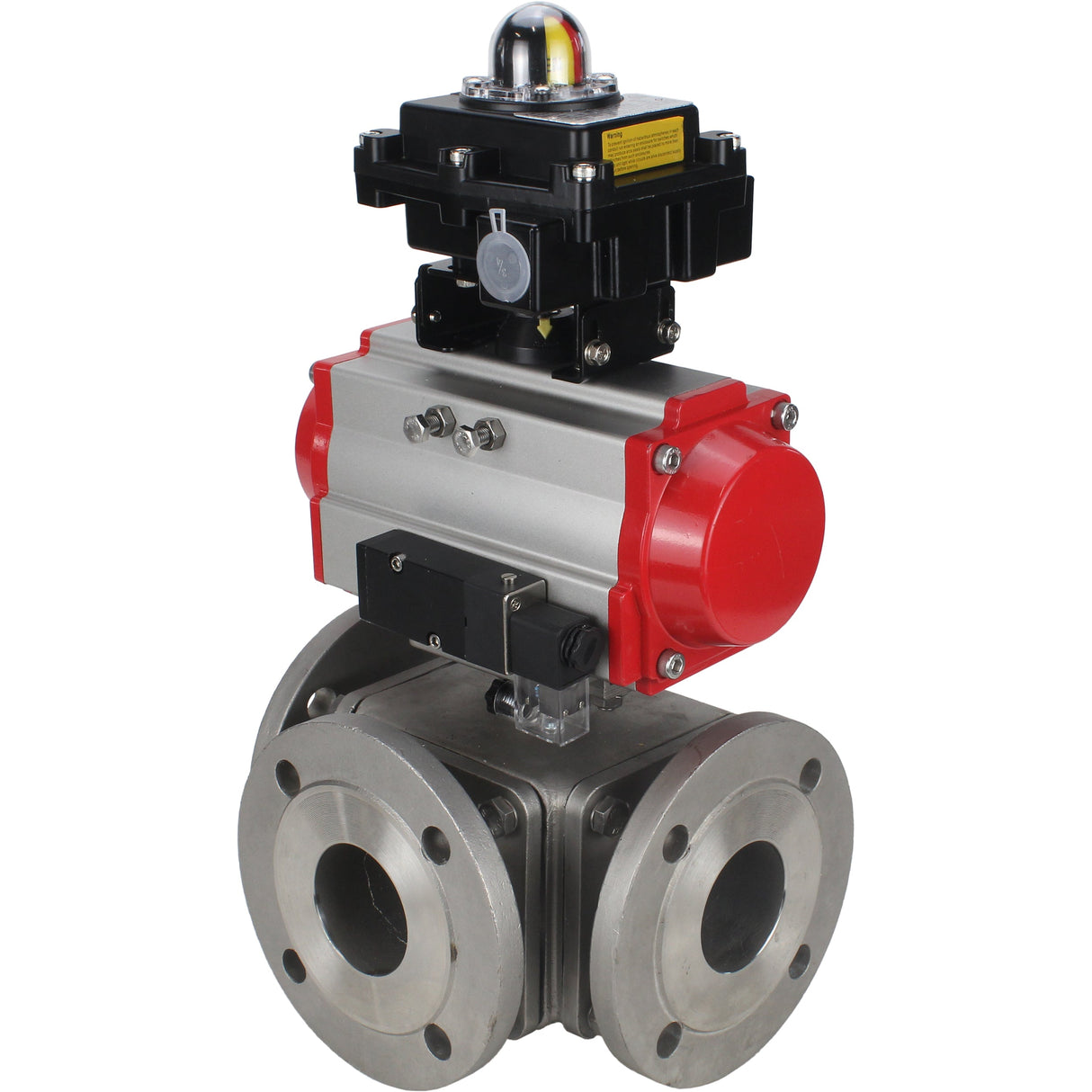 Ball valves Elephant BV3232P(4pc)-FP-3WL-F-ISO-H 16 bar full bore, flanged, body - stainless steel SS316, ISO flange F03/F04-F10/F12, square 9x9-19x19, with pneumatic drive PA-SA, pneumatic valve 4M310-08 NAMUR 220V and LSU APL-410N EX