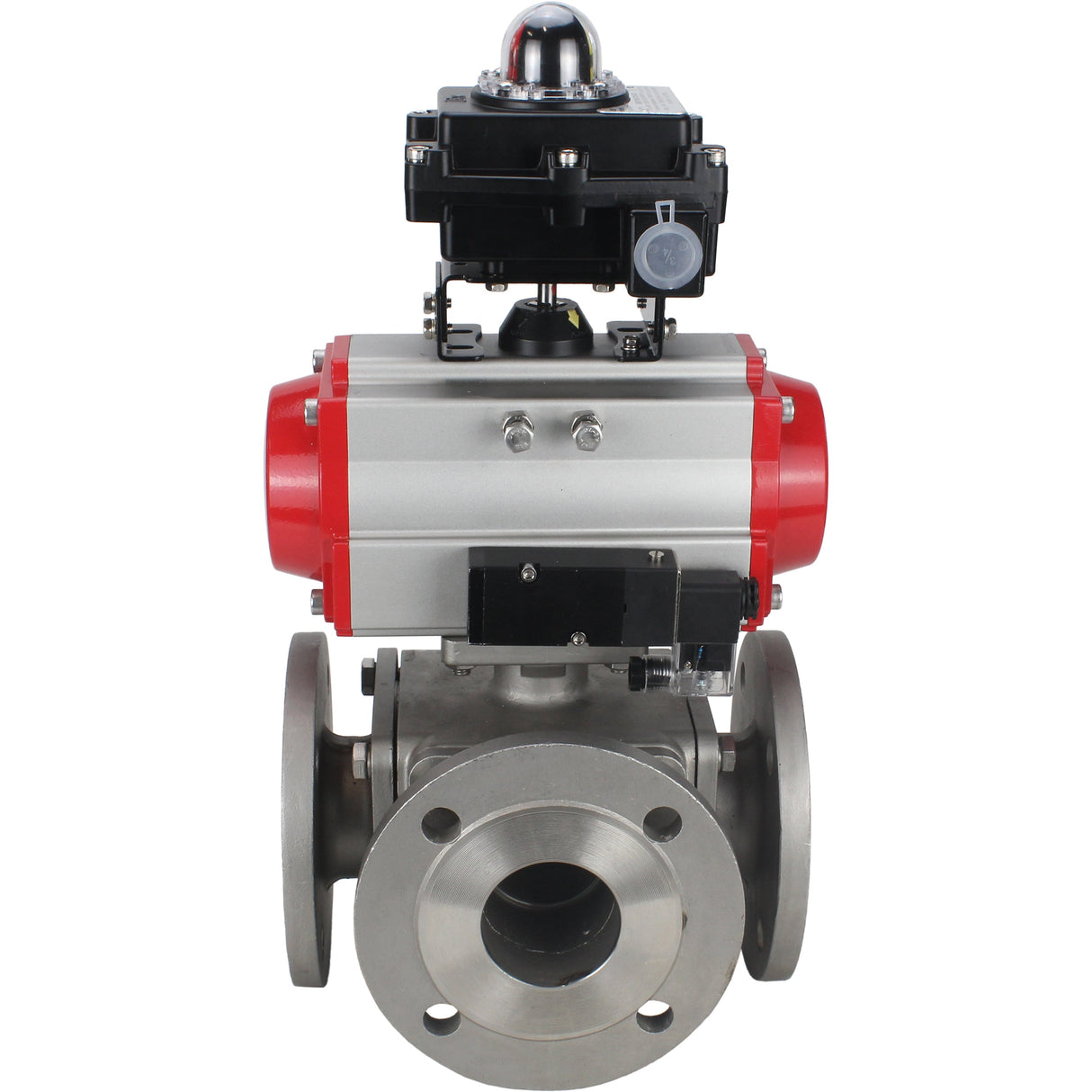 Ball valves Elephant BV3232P(4pc)-FP-3WL-F-ISO-H 16 bar full bore, flanged, body - stainless steel SS316, ISO flange F03/F04-F10/F12, square 9x9-19x19, with pneumatic drive PA-DA, pneumatic distributor 4M310-08 NAMUR 24V and LSU APL-410N EX