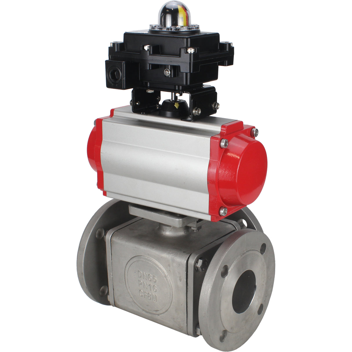 Ball valves Elephant BV3232P(4pc)-FP-3WL-F-ISO-H 16 bar full bore, flanged, body - stainless steel SS316, ISO flange F03/F04-F10/F12, square 9x9-19x19, with pneumatic drive PA-SA, pneumatic valve 4M310-08 24V and LSU APL-410N EX