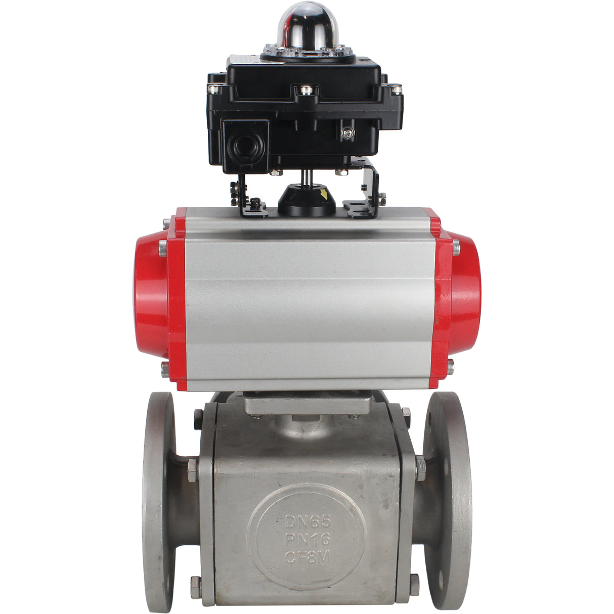 Ball valves Elephant BV3232P(4pc)-FP-3WL-F-ISO-H 16 bar full bore, flanged, body - stainless steel SS316, ISO flange F03/F04-F10/F12, square 9x9-19x19, with pneumatic drive PA-SA, pneumatic valve 4M310-08 24V and LSU APL-410N EX