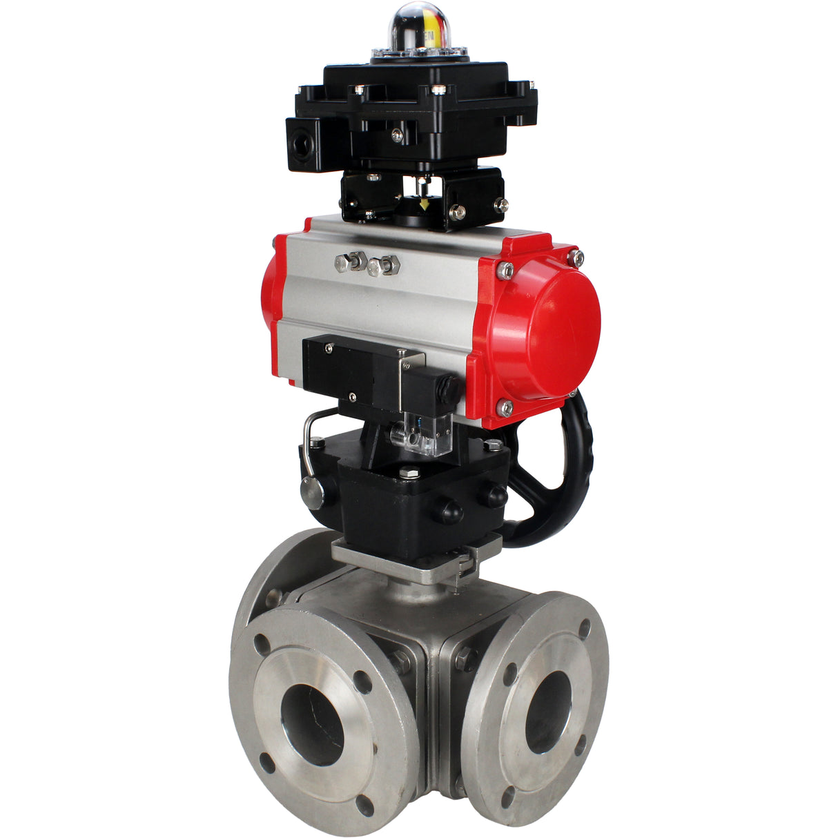 Ball valves Elephant BV3232P(4pc)-FP-3WL-F-ISO-H 16 bar full bore, flanged, stainless steel body. steel SS316, ISO flange F03/F04-F10/F12, square 9x9-19x19, with pneumatic actuator PA-DA, PN/distributor 4M310-08 220V, LSU APL-410N EX and Doubler MON3-700-