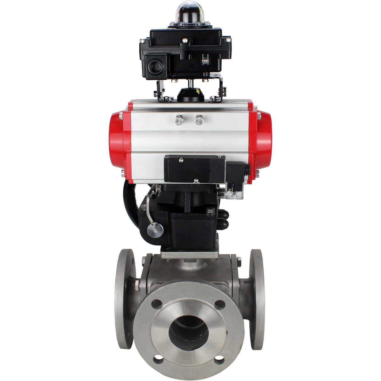 Ball valves Elephant BV3232P(4pc)-FP-3WL-F-ISO-H 16 bar full bore, flanged, stainless steel body. steel SS316, ISO flange F03/F04-F10/F12, square 9x9-19x19, with pneumatic actuator PA-DA, PN/distributor 4M310-08 220V, LSU APL-410N EX and Doubler MON3-700-
