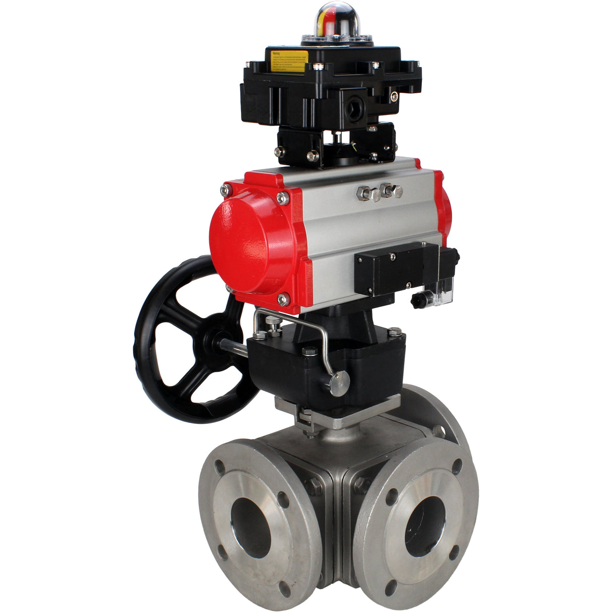 Ball valves Elephant BV3232P(4pc)-FP-3WL-F-ISO-H 16 bar full bore, flanged, body - stainless steel SS316, ISO flange F03/F04-F10/F12, square 9x9-19x19, with pneumatic drive PA-DA, mon/distributor 4M310-08 24V, LSU APL-410N EX and Doubler MON3-700-T38-ISO