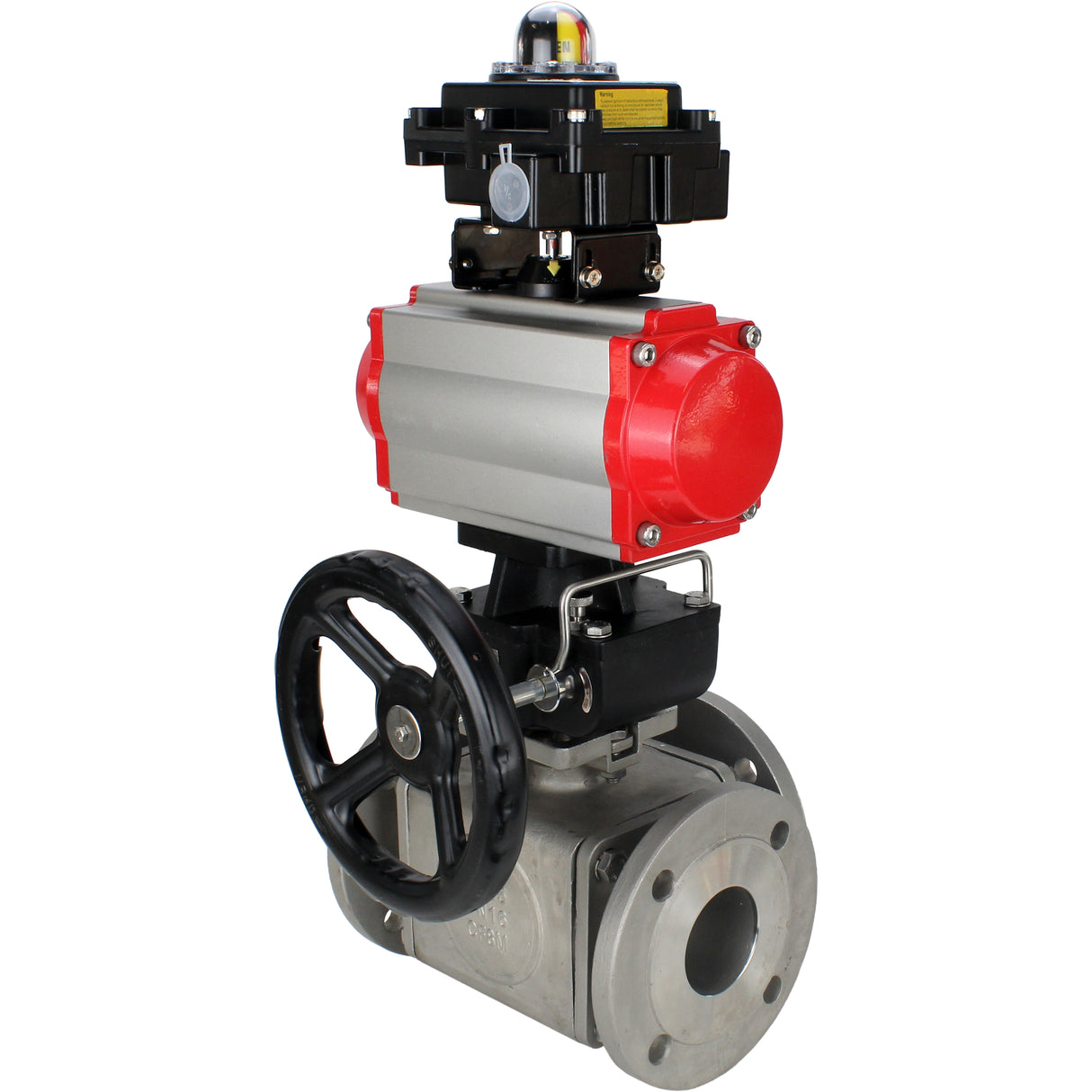 Ball valves Elephant BV3232P(4pc)-FP-3WL-F-ISO-H 16 bar full bore, flanged, stainless steel body. steel SS316, ISO flange F03/F04-F10/F12, square 9x9-19x19, with pneumatic actuator PA-DA, PN/distributor 4M310-08 220V, LSU APL-410N EX and Doubler MON3-700-