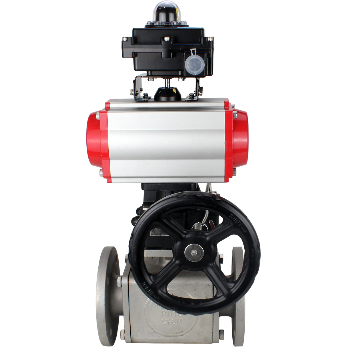 Ball valves Elephant BV3232P(4pc)-FP-3WL-F-ISO-H 16 bar full bore, flanged, stainless steel body. steel SS316, ISO flange F03/F04-F10/F12, square 9x9-19x19, with pneumatic actuator PA-DA, PN/distributor 4M310-08 220V, LSU APL-410N EX and Doubler MON3-700-