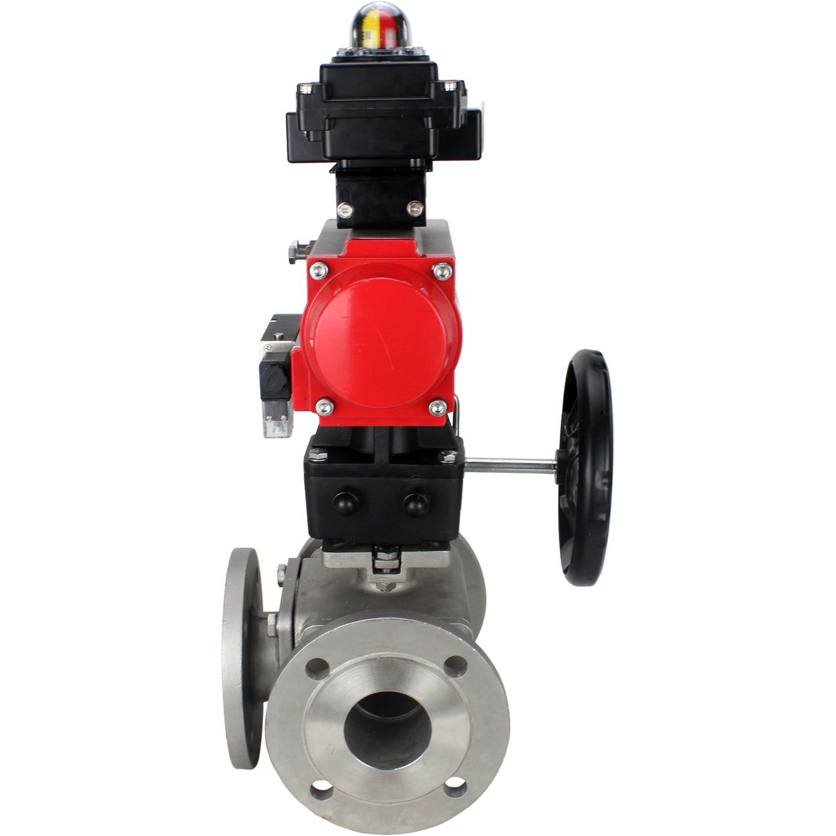 Ball valves Elephant BV3232P(4pc)-FP-3WL-F-ISO-H 16 bar full bore, flanged, stainless steel body. steel SS316, ISO flange F03/F04-F10/F12, square 9x9-19x19, with pneumatic actuator PA-DA, PN/distributor 4M310-08 220V, LSU APL-410N EX and Doubler MON3-700-