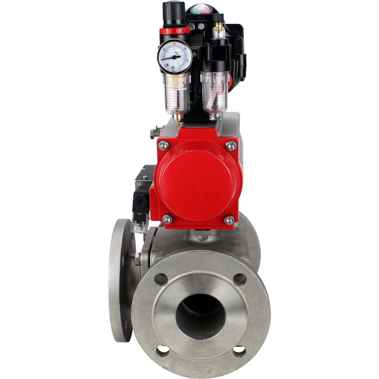 Ball valves Elephant BV3232P(4pc)-FP-3WL-F-ISO-H 16 bar full bore, flanged, body - stainless steel SS316, ISO flange F03/F04-F10/F12, square 9x9-19x19, with pneumatic drive PA-DA, pneumatic distributor 4M310-08 NAMUR 24V, LSU APL-510N EX and ATU AFC