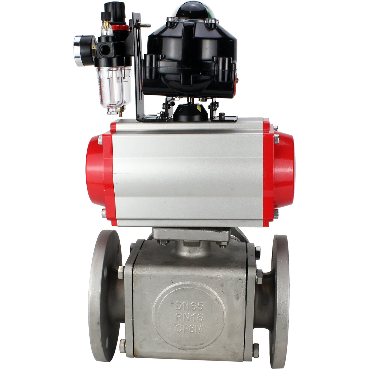 Ball valves Elephant BV3232P(4pc)-FP-3WL-F-ISO-H 16 bar full bore, flanged, body - stainless steel SS316, ISO flange F03/F04-F10/F12, square 9x9-19x19, with pneumatic drive PA-DA, pneumatic distributor 4M310-08 NAMUR 24V, LSU APL-510N EX and ATU AFC