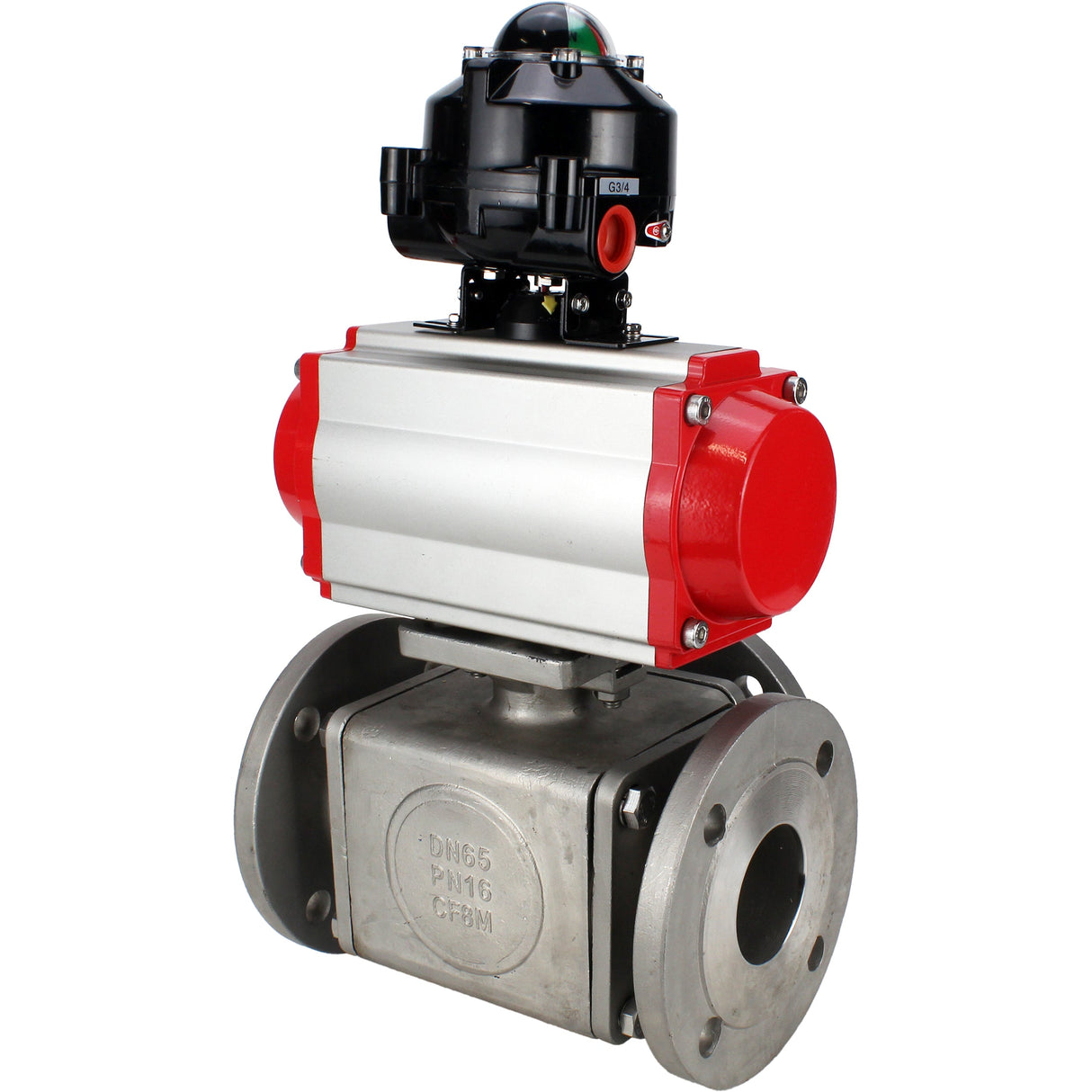 Ball valves Elephant BV3232P(4pc)-FP-3WL-F-ISO-H 16 bar full bore, flanged, body - stainless steel SS316, ISO flange F03/F04-F10/F12, square 9x9-19x19, with pneumatic drive PA-DA, pneumatic distributor 4M310-08 NAMUR 24V and LSU APL-510N EX