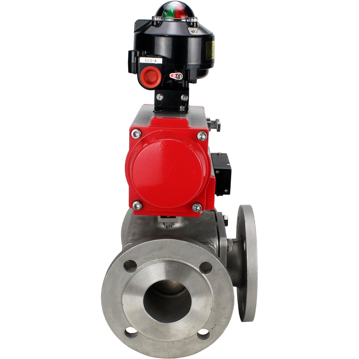 Ball valves Elephant BV3232P(4pc)-FP-3WL-F-ISO-H 16 bar full bore, flanged, body - stainless steel SS316, ISO flange F03/F04-F10/F12, square 9x9-19x19, with pneumatic drive PA-DA, pneumatic distributor 4M310-08 NAMUR 24V and LSU APL-510N EX