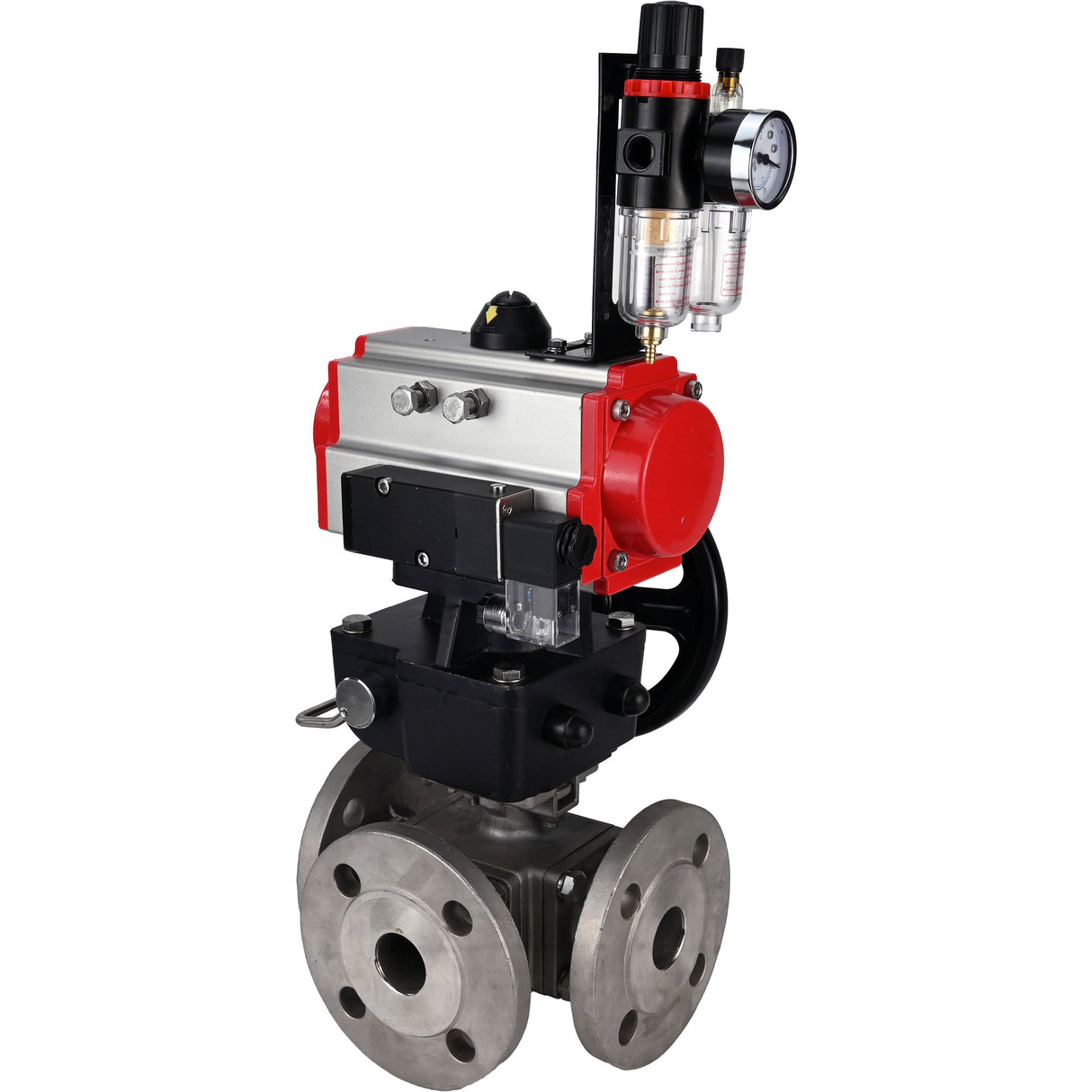 Ball valves Elephant BV3232P(4pc)-FP-3WL-F-ISO-H 16 bar full bore, flanged, body - stainless steel SS316, ISO flange F03/F04-F10/F12, square 9x9-19x19, with pneumatic drive PA-DA, mon/distribution 4M310-08 NAMUR 24V, Doubler MON3-700-T38-ISO and ATU AFC2