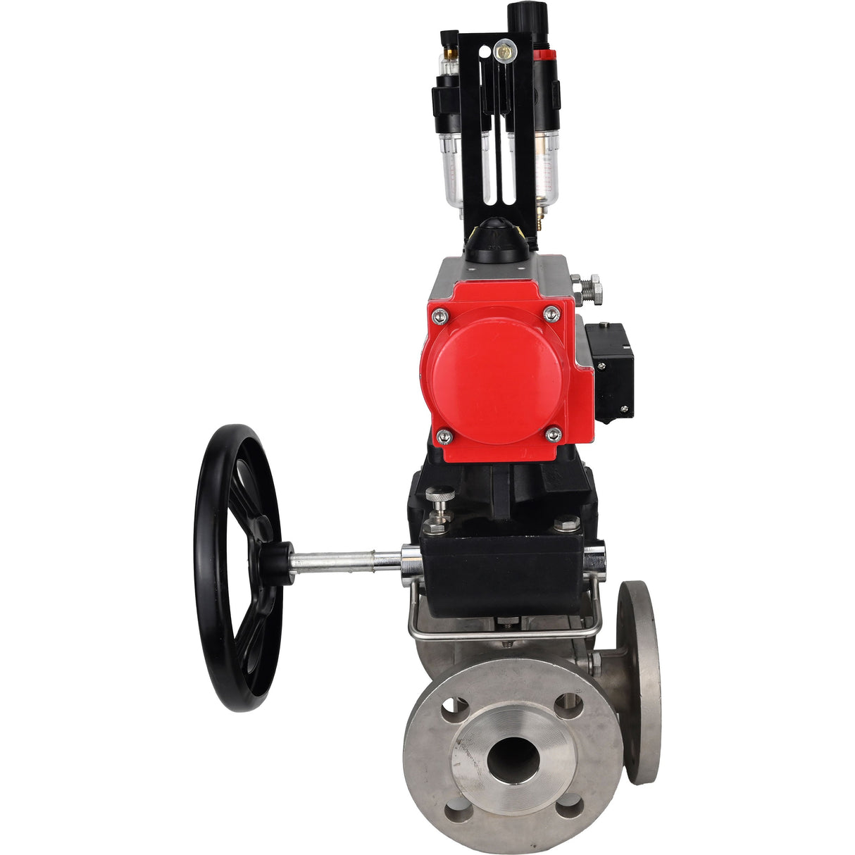 Ball valves Elephant BV3232P(4pc)-FP-3WL-F-ISO-H 16 bar full bore, flanged, body - stainless steel SS316, ISO flange F03/F04-F10/F12, square 9x9-19x19, with pneumatic drive PA-DA, mon/distribution 4M310-08 NAMUR 24V, Doubler MON3-700-T38-ISO and ATU AFC2