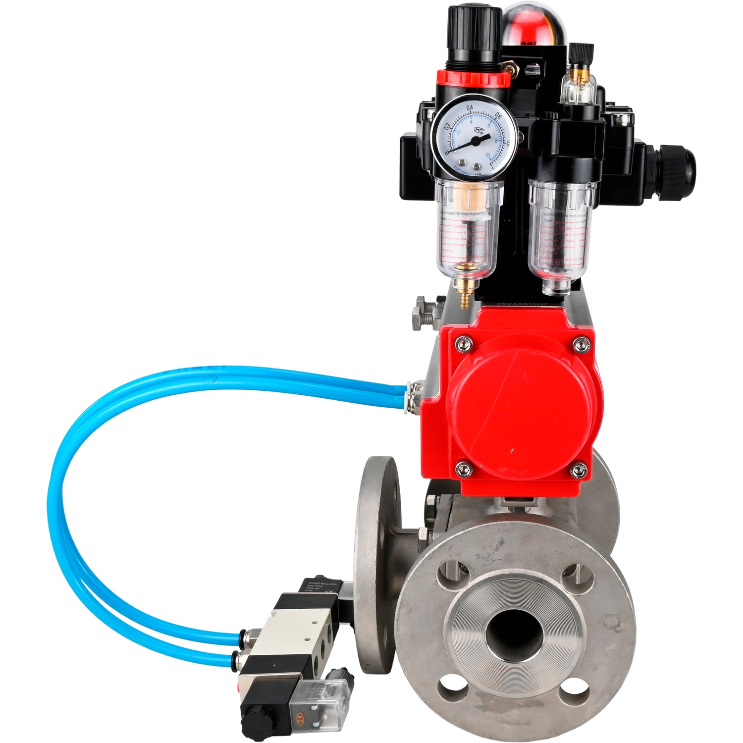 Ball valves Elephant BV3232P(4pc)-FP-3WL-F-ISO-H 16 bar full bore, flanged, body - stainless steel SS316, ISO flange F03/F04-F10/F12, square 9x9-19x19, with pneumatic drive PA-SA, pneumatic valve 4V320-10 220V, LSU APL-410N EX and ATU AF