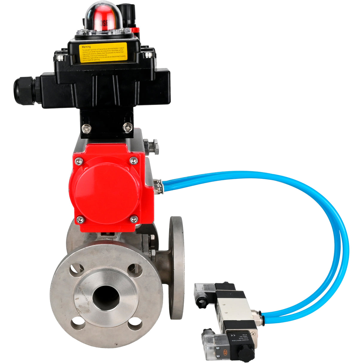 Ball valves Elephant BV3232P(4pc)-FP-3WL-F-ISO-H 16 bar full bore, flanged, body - stainless steel SS316, ISO flange F03/F04-F10/F12, square 9x9-19x19, with pneumatic drive PA-SA, pneumatic valve 4V320-10 220V, LSU APL-410N EX and ATU AF