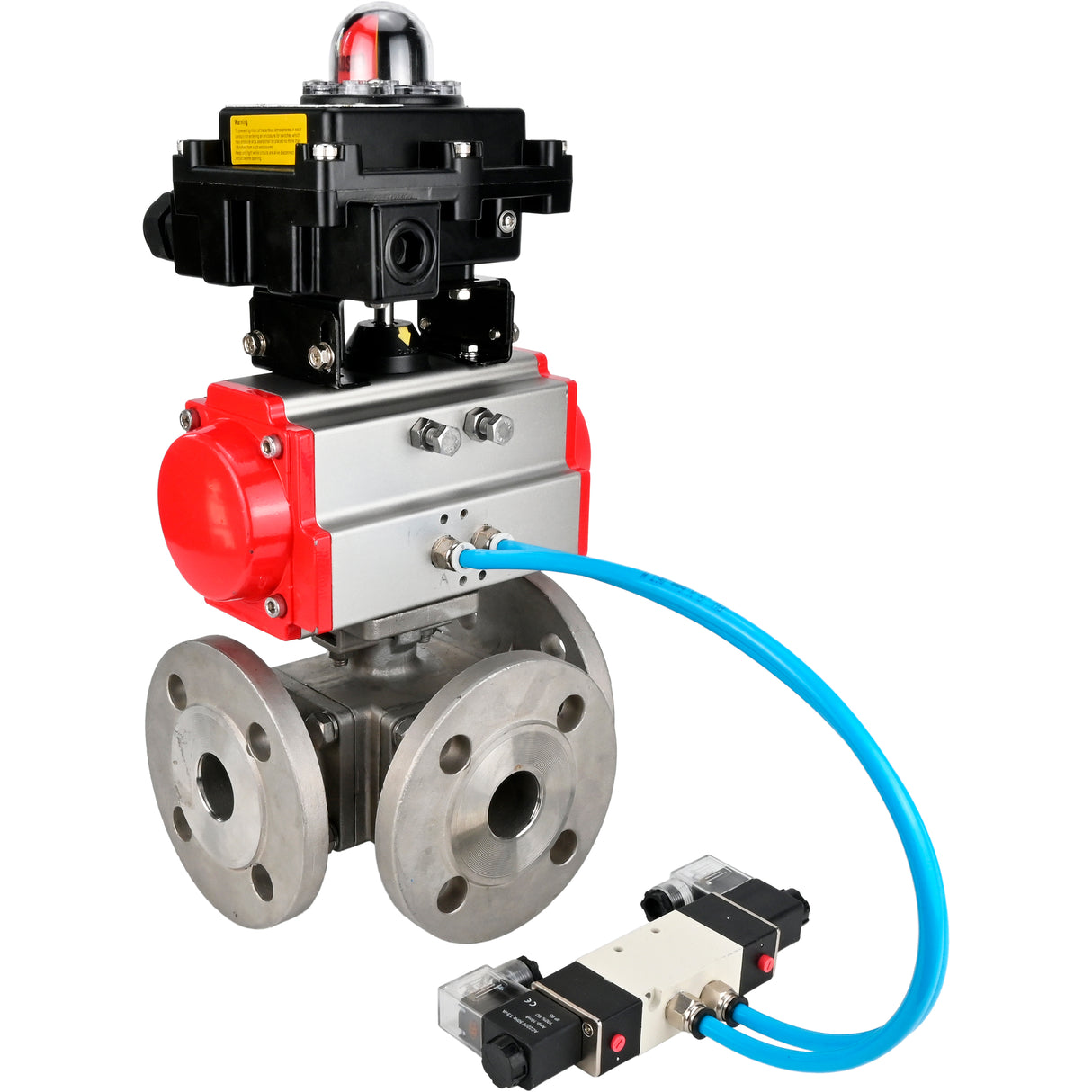 Ball valves Elephant BV3232P(4pc)-FP-3WL-F-ISO-H 16 bar full bore, flanged, body - stainless steel SS316, ISO flange F03/F04-F10/F12, square 9x9-19x19, with pneumatic drive PA-SA, pneumatic valve 4V320-10 220V and LSU APL-410N EX