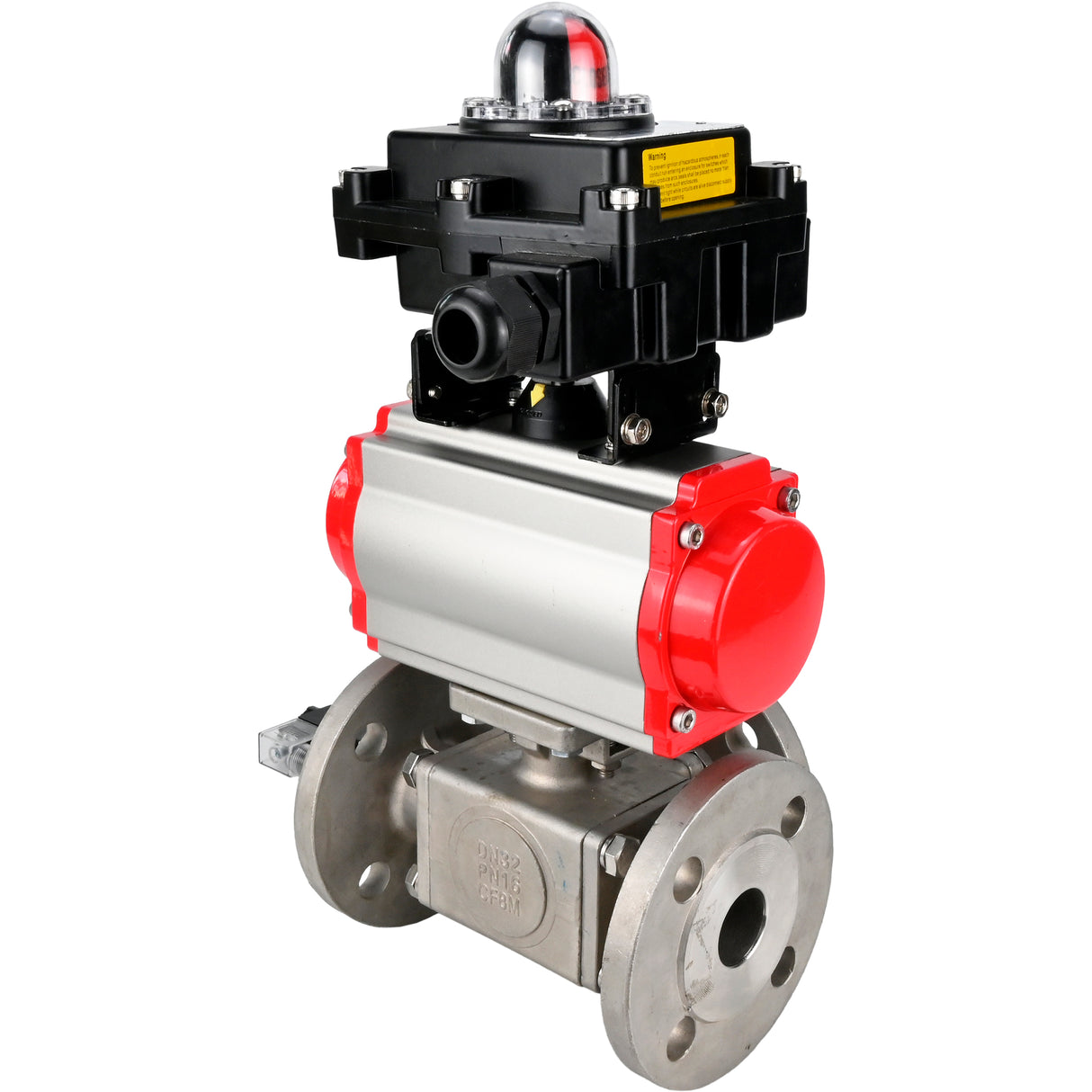 Ball valves Elephant BV3232P(4pc)-FP-3WL-F-ISO-H 16 bar full bore, flanged, body - stainless steel SS316, ISO flange F03/F04-F10/F12, square 9x9-19x19, with pneumatic drive PA-SA, pneumatic valve 4V320-10 220V and LSU APL-410N EX