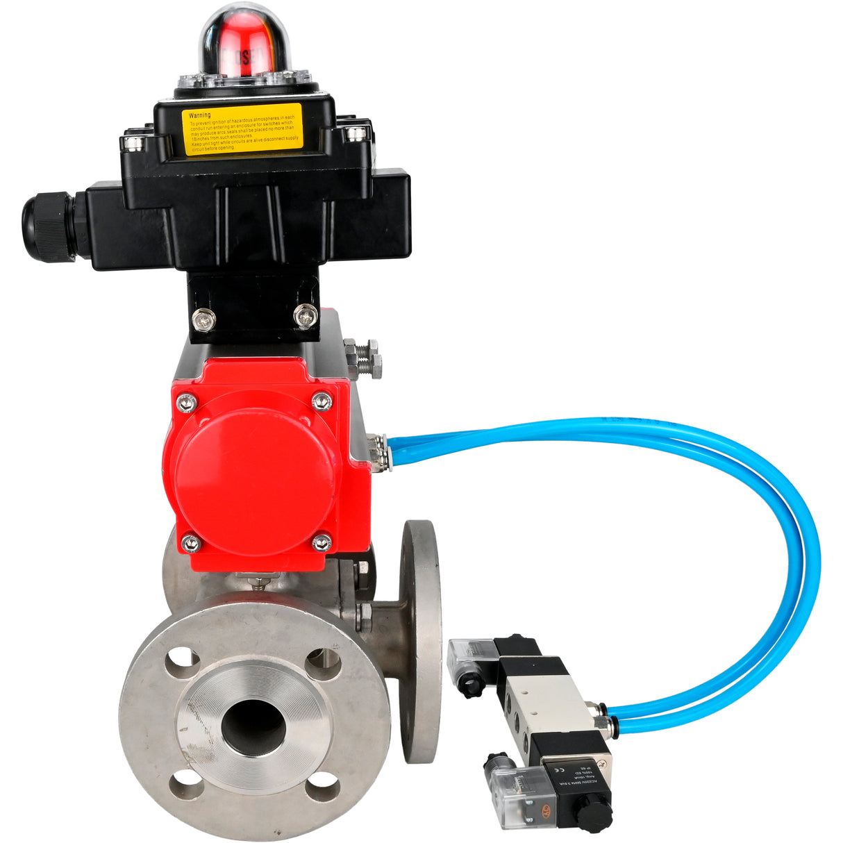 Ball valves Elephant BV3232P(4pc)-FP-3WL-F-ISO-H 16 bar full bore, flanged, body - stainless steel SS316, ISO flange F03/F04-F10/F12, square 9x9-19x19, with pneumatic drive PA-SA, pneumatic valve 4V320-10 220V and LSU APL-410N EX