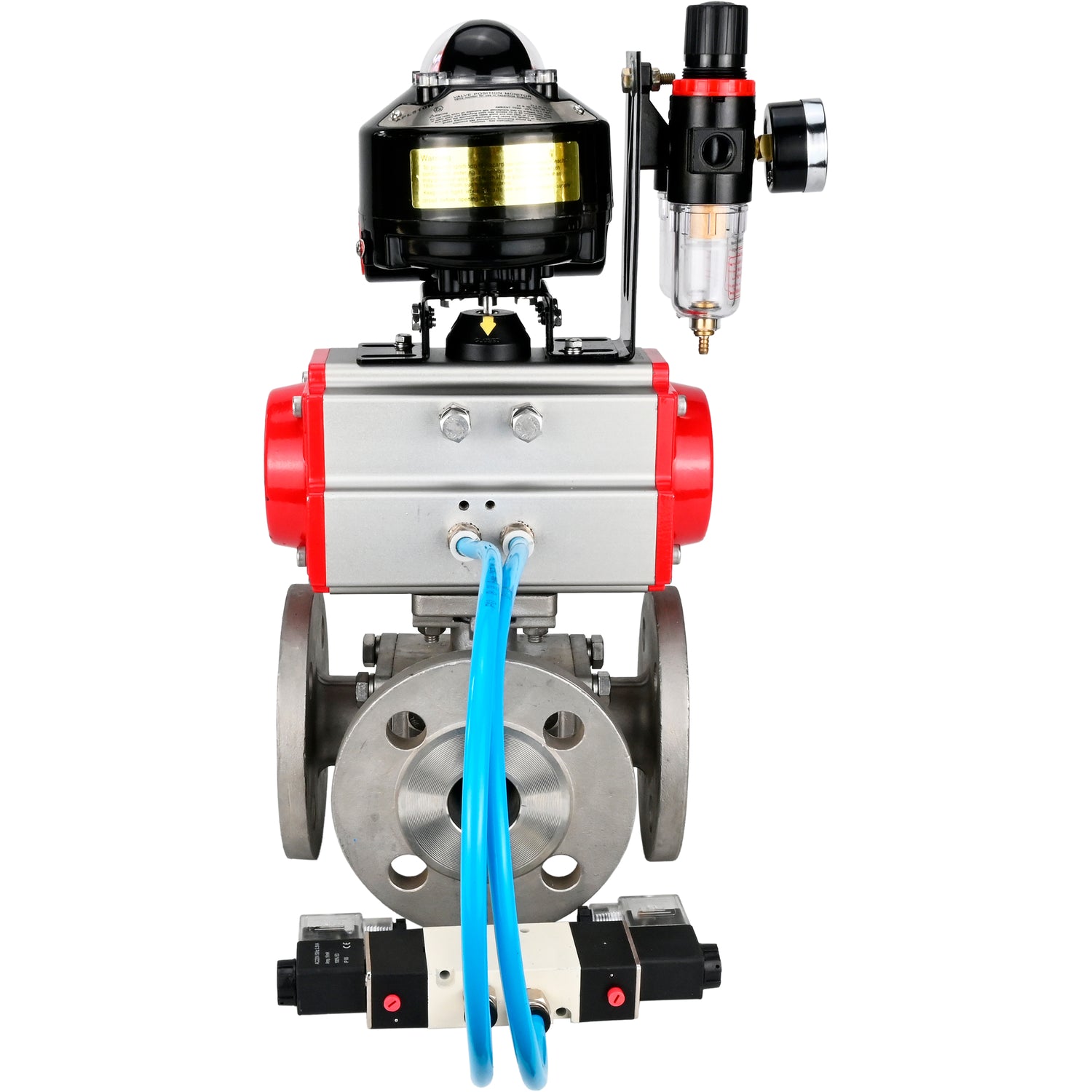 Ball valves Elephant BV3232P(4pc)-FP-3WL-F-ISO-H 16 bar full bore, flanged, body - stainless steel SS316, ISO flange F03/F04-F10/F12, square 9x9-19x19, with pneumatic drive PA-SA, pneumatic valve 4V320-10 220V, LSU APL-510N EX and ATU AF