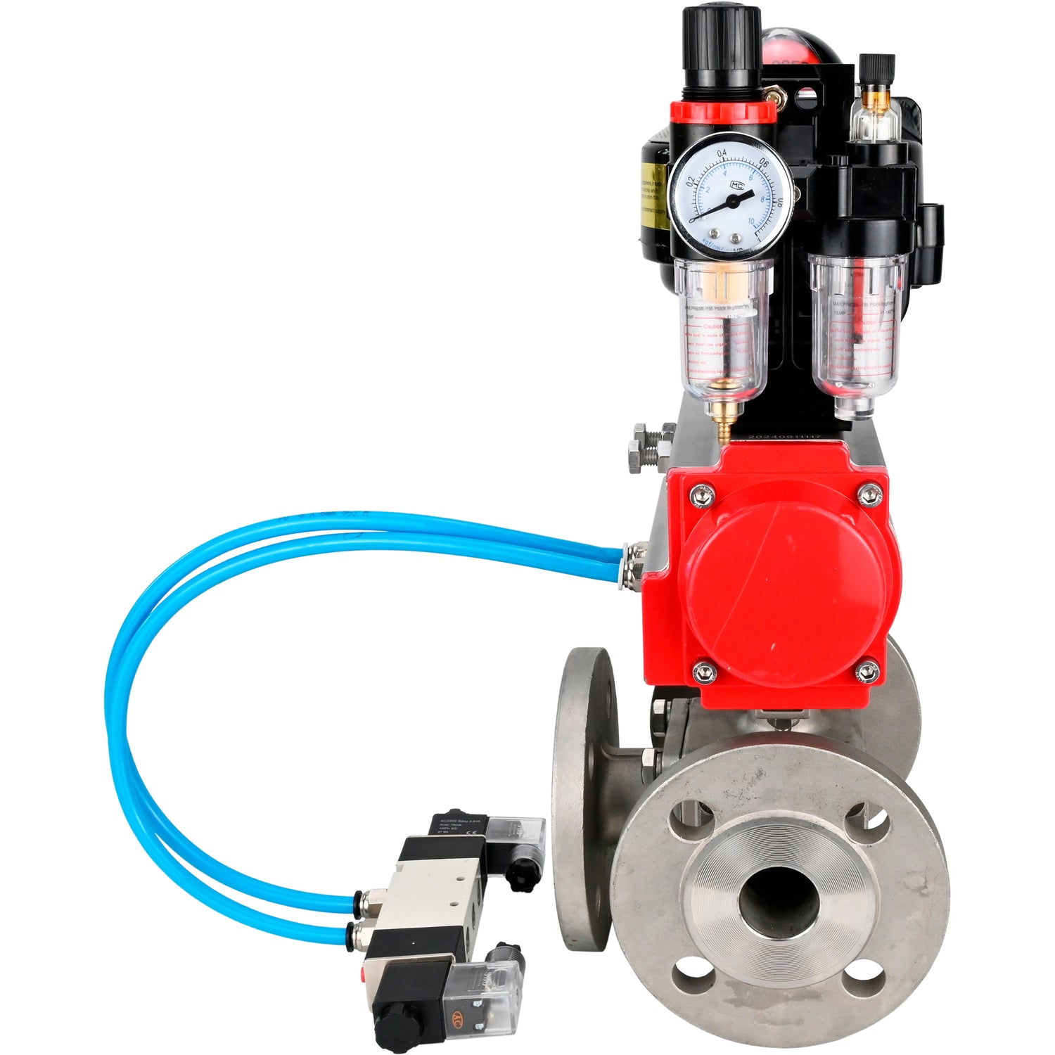 Ball valves Elephant BV3232P(4pc)-FP-3WL-F-ISO-H 16 bar full bore, flanged, body - stainless steel SS316, ISO flange F03/F04-F10/F12, square 9x9-19x19, with pneumatic drive PA-SA, pneumatic valve 4V320-10 220V, LSU APL-510N EX and ATU AF