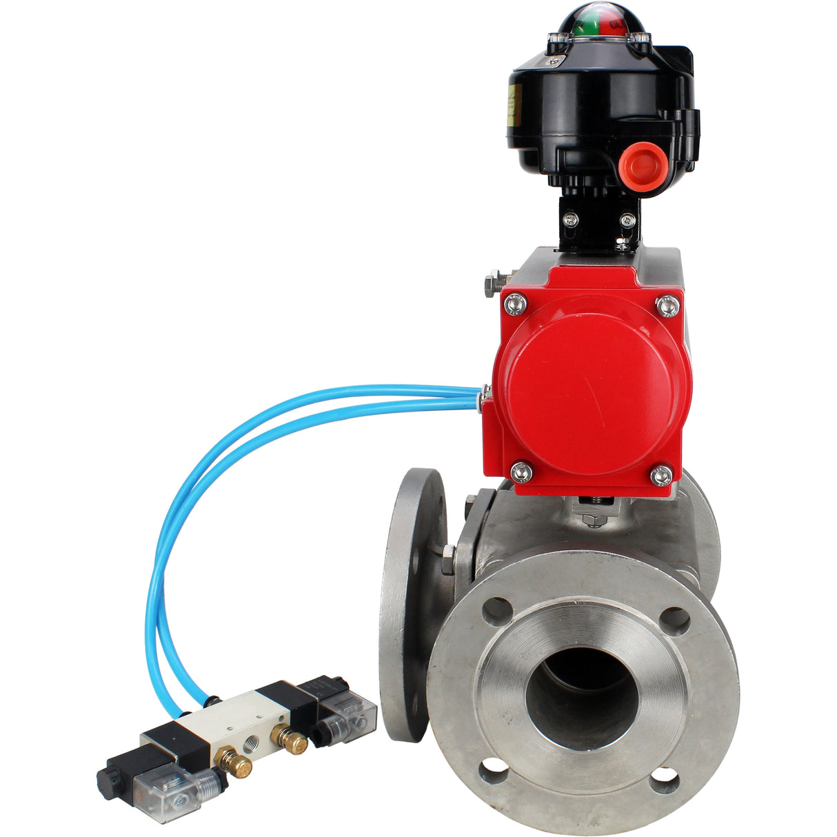 Ball valves Elephant BV3232P(4pc)-FP-3WL-F-ISO-H 16 bar full bore, flanged, body - stainless steel SS316, ISO flange F03/F04-F10/F12, square 9x9-19x19, with pneumatic drive PA-DA, pneumatic distributor 4V320-8 220V and LSU APL-510N EX