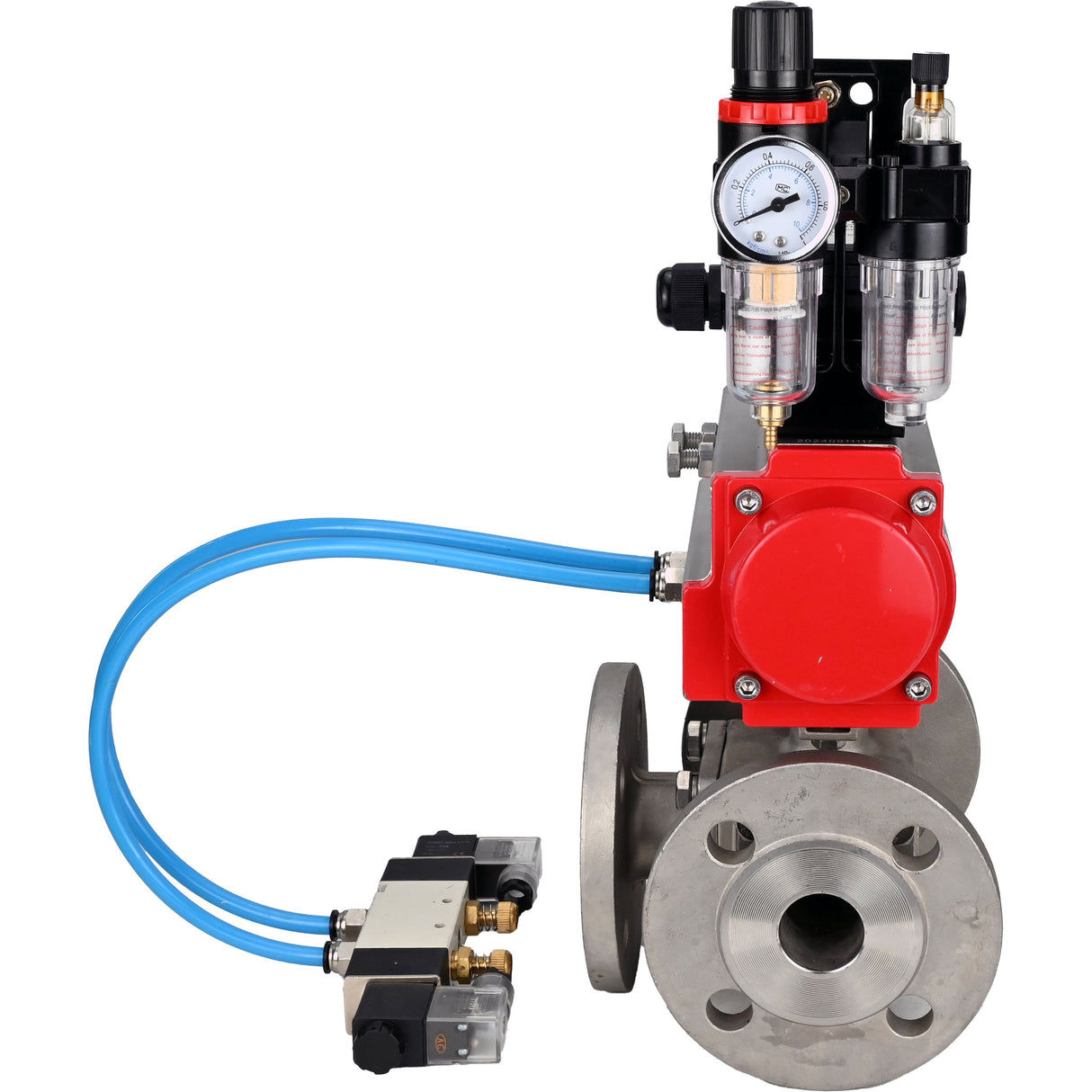 Ball valves Elephant BV3232P(4pc)-FP-3WL-F-ISO-H 16 bar full bore, flanged, body - stainless steel SS316, ISO flange F03/F04-F10/F12, square 9x9-19x19, with pneumatic drive PA-SA, pneumatic valve 4V320-8 220V, LSU APL-210N and ATU AFC200