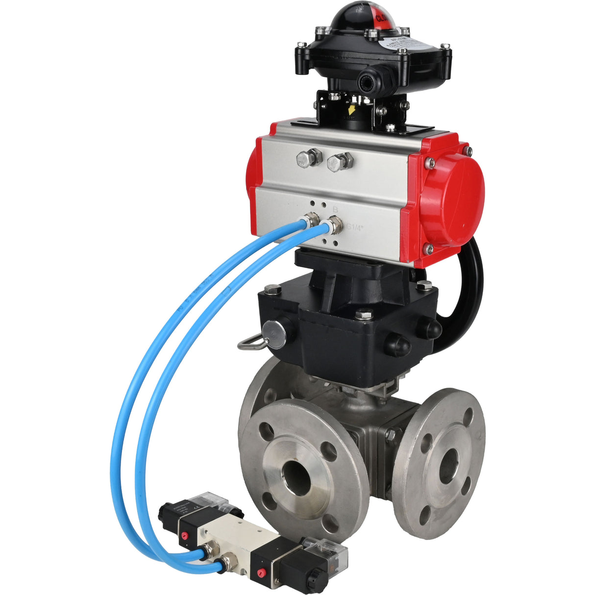 Ball valves Elephant BV3232P(4pc)-FP-3WL-F-ISO-H 16 bar full bore, flanged, body - stainless steel SS316, ISO flange F03/F04-F10/F12, square 9x9-19x19, with pneumatic drive PA-DA, mon/distribution 4V320-10 220V, LSU APL-210N and Doubler MON3-700-T3