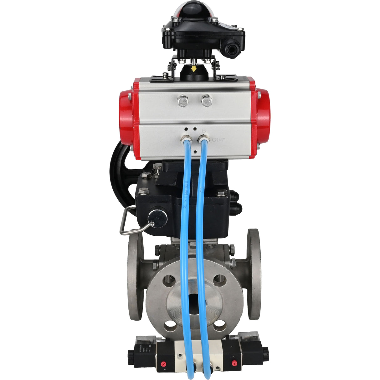 Ball valves Elephant BV3232P(4pc)-FP-3WL-F-ISO-H 16 bar full bore, flanged, body - stainless steel SS316, ISO flange F03/F04-F10/F12, square 9x9-19x19, with pneumatic drive PA-DA, mon/distribution 4V320-10 220V, LSU APL-210N and Doubler MON3-700-T3