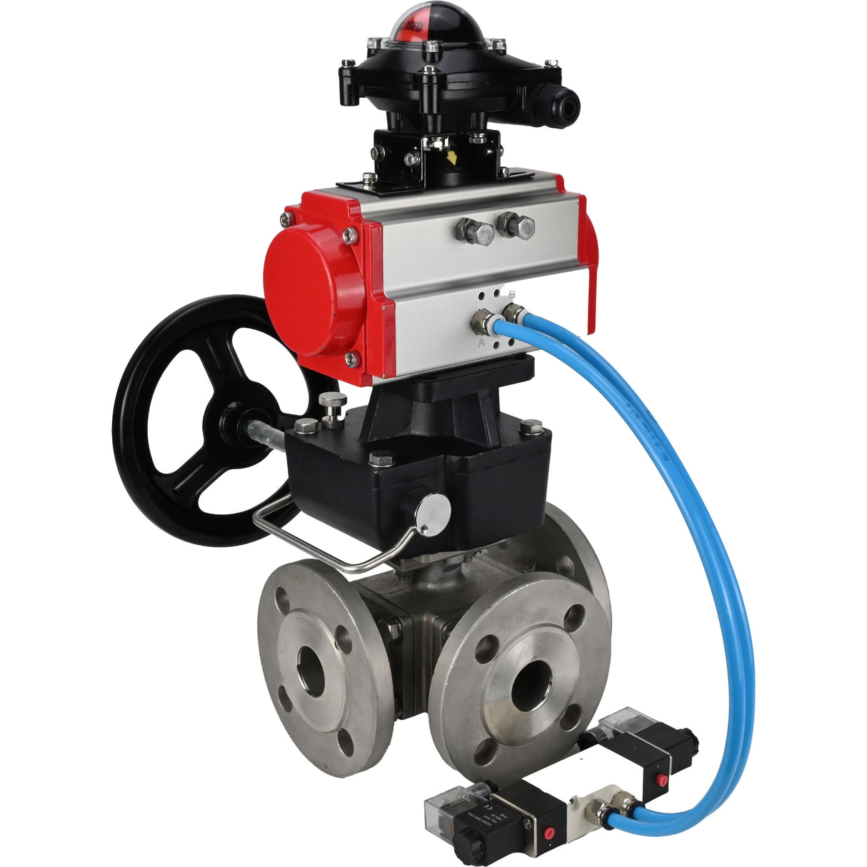 Ball valves Elephant BV3232P(4pc)-FP-3WL-F-ISO-H 16 bar full bore, flanged, body - stainless steel SS316, ISO flange F03/F04-F10/F12, square 9x9-19x19, with pneumatic drive PA-DA, mon/distribution 4V320-10 220V, LSU APL-210N and Doubler MON3-700-T3