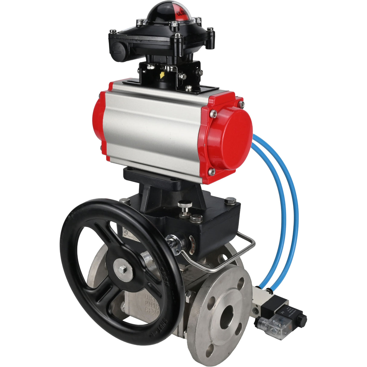 Ball valves Elephant BV3232P(4pc)-FP-3WL-F-ISO-H 16 bar full bore, flanged, body - stainless steel SS316, ISO flange F03/F04-F10/F12, square 9x9-19x19, with pneumatic drive PA-DA, mon/distribution 4V320-10 220V, LSU APL-210N and Doubler MON3-700-T3