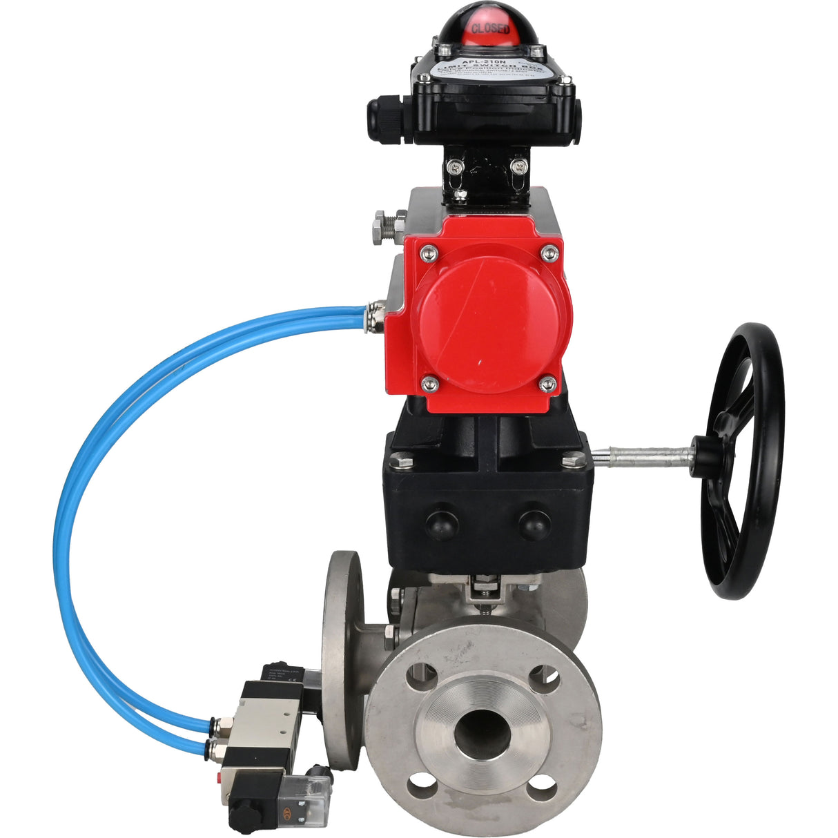 Ball valves Elephant BV3232P(4pc)-FP-3WL-F-ISO-H 16 bar full bore, flanged, body - stainless steel SS316, ISO flange F03/F04-F10/F12, square 9x9-19x19, with pneumatic drive PA-DA, mon/distribution 4V320-10 220V, LSU APL-210N and Doubler MON3-700-T3