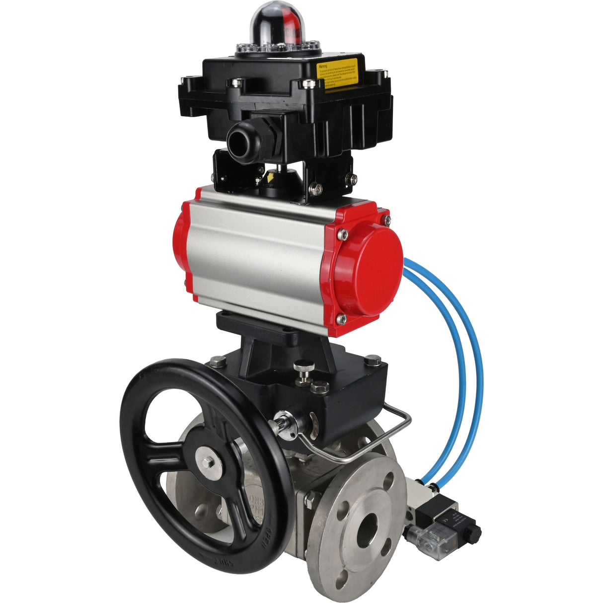 Ball valves Elephant BV3232P(4pc)-FP-3WL-F-ISO-H 16 bar full bore, flanged, body - stainless steel SS316, ISO flange F03/F04-F10/F12, square 9x9-19x19, s pneumatic drive PA-DA, mon/distributor 4V320-8 220V, LSU APL-410N EX and Doubler MON3-700-T38-ISO