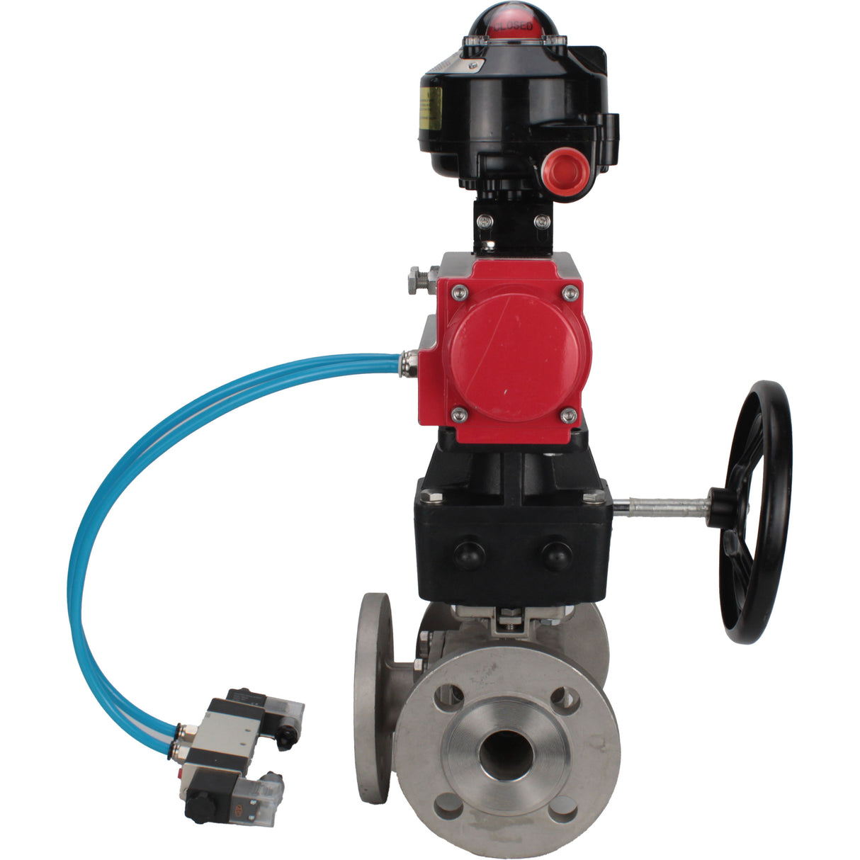 Ball valves Elephant BV3232P(4pc)-FP-3WL-F-ISO-H 16 bar full bore, flanged, body - stainless steel SS316, ISO flange F03/F04-F10/F12, square 9x9-19x19, with pneumatic drive PA-DA, mon/distributor 4V320-8 220V, LSU APL-510N EX and Doubler MON3-700-T38-ISO