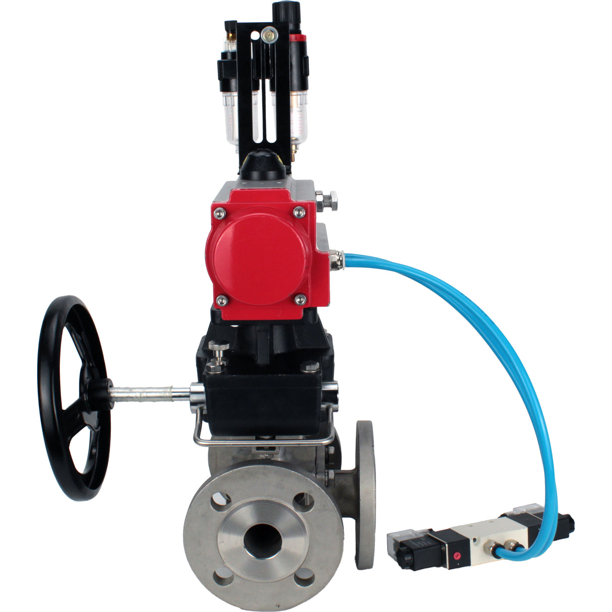 Ball valves Elephant BV3232P(4pc)-FP-3WL-F-ISO-H 16 bar full bore, flanged, body - stainless steel SS316, ISO flange F03/F04-F10/F12, square 9x9-19x19, with pneumatic drive PA-DA, mon/distribution 4V320-8 220V, Doubler MON3-700-T38-ISO and ATU AFC2