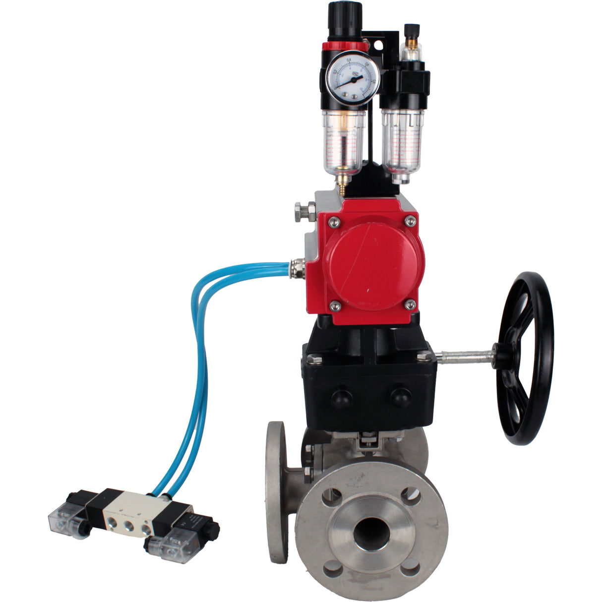 Ball valves Elephant BV3232P(4pc)-FP-3WL-F-ISO-H 16 bar full bore, flanged, body - stainless steel SS316, ISO flange F03/F04-F10/F12, square 9x9-19x19, with pneumatic drive PA-DA, mon/distribution 4V320-8 220V, Doubler MON3-700-T38-ISO and ATU AFC2