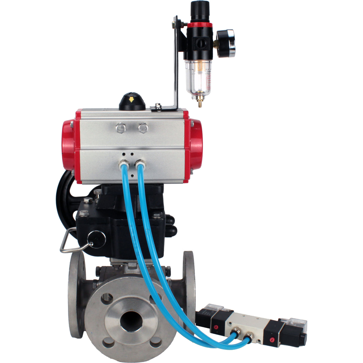 Ball valves Elephant BV3232P(4pc)-FP-3WL-F-ISO-H 16 bar full bore, flanged, body - stainless steel SS316, ISO flange F03/F04-F10/F12, square 9x9-19x19, with pneumatic drive PA-DA, mon/distribution 4V320-8 220V, Doubler MON3-700-T38-ISO and ATU AFC2