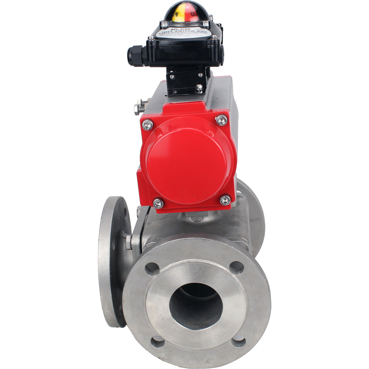 Ball valves Elephant BV3232P(4pc)-FP-3WL-F-ISO-H 16 bar full bore, flanged, body - stainless steel SS316, ISO flange F03/F04-F10/F12, square 9x9-19x19, with pneumatic drive Elephant PA-SA with return springs and LSU APL-210N