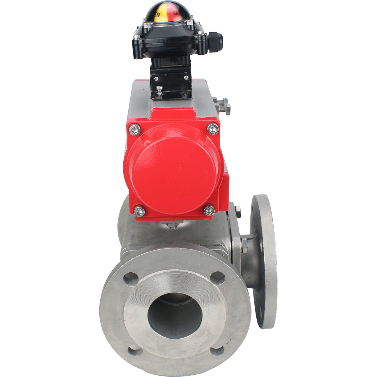 Ball valves Elephant BV3232P(4pc)-FP-3WL-F-ISO-H 16 bar full bore, flanged, body - stainless steel SS316, ISO flange F03/F04-F10/F12, square 9x9-19x19, with pneumatic drive Elephant PA-SA with return springs and LSU APL-210N
