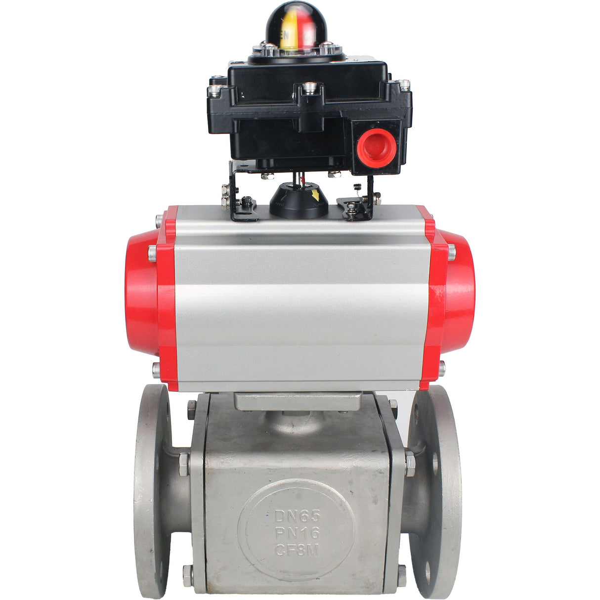 Ball valves Elephant BV3232P(4pc)-FP-3WL-F-ISO-H 16 bar full bore, flanged, body - stainless steel SS316, ISO flange F03/F04-F10/F12, square 9x9-19x19, with pneumatic drive Elephant PA-SA with return springs and LSU APL-410N EX