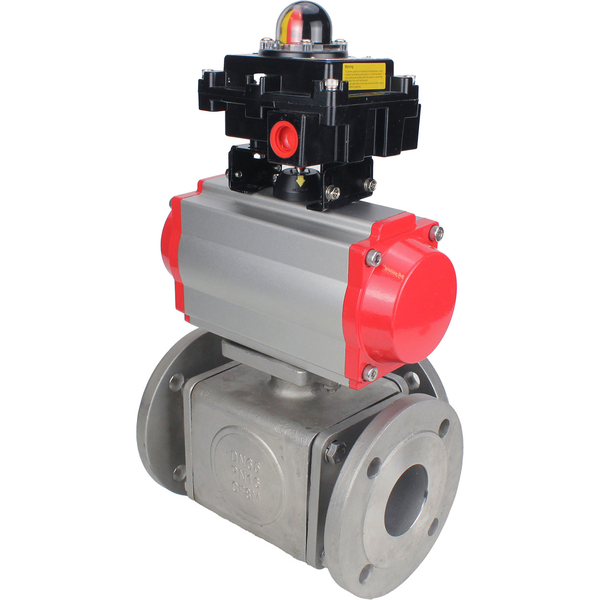 Ball valves Elephant BV3232P(4pc)-FP-3WL-F-ISO-H 16 bar full bore, flanged, body - stainless steel SS316, ISO flange F03/F04-F10/F12, square 9x9-19x19, with pneumatic drive Elephant PA-SA with return springs and LSU APL-410N EX