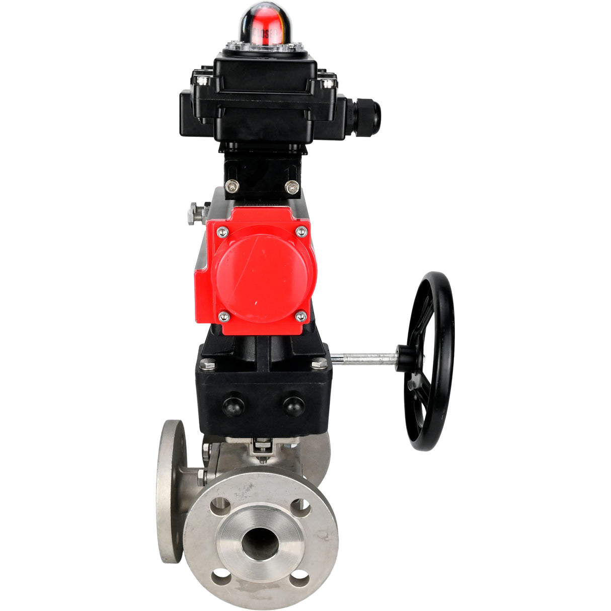 Ball valves Elephant BV3232P(4pc)-FP-3WL-F-ISO-H 16 bar full bore, flanged, body - stainless steel SS316, ISO flange F03/F04-F10/F12, square 9x9-19x19, with pneumatic drive PA-DA, LSU APL-410N EX and Doubler MON3-700-T38-ISO