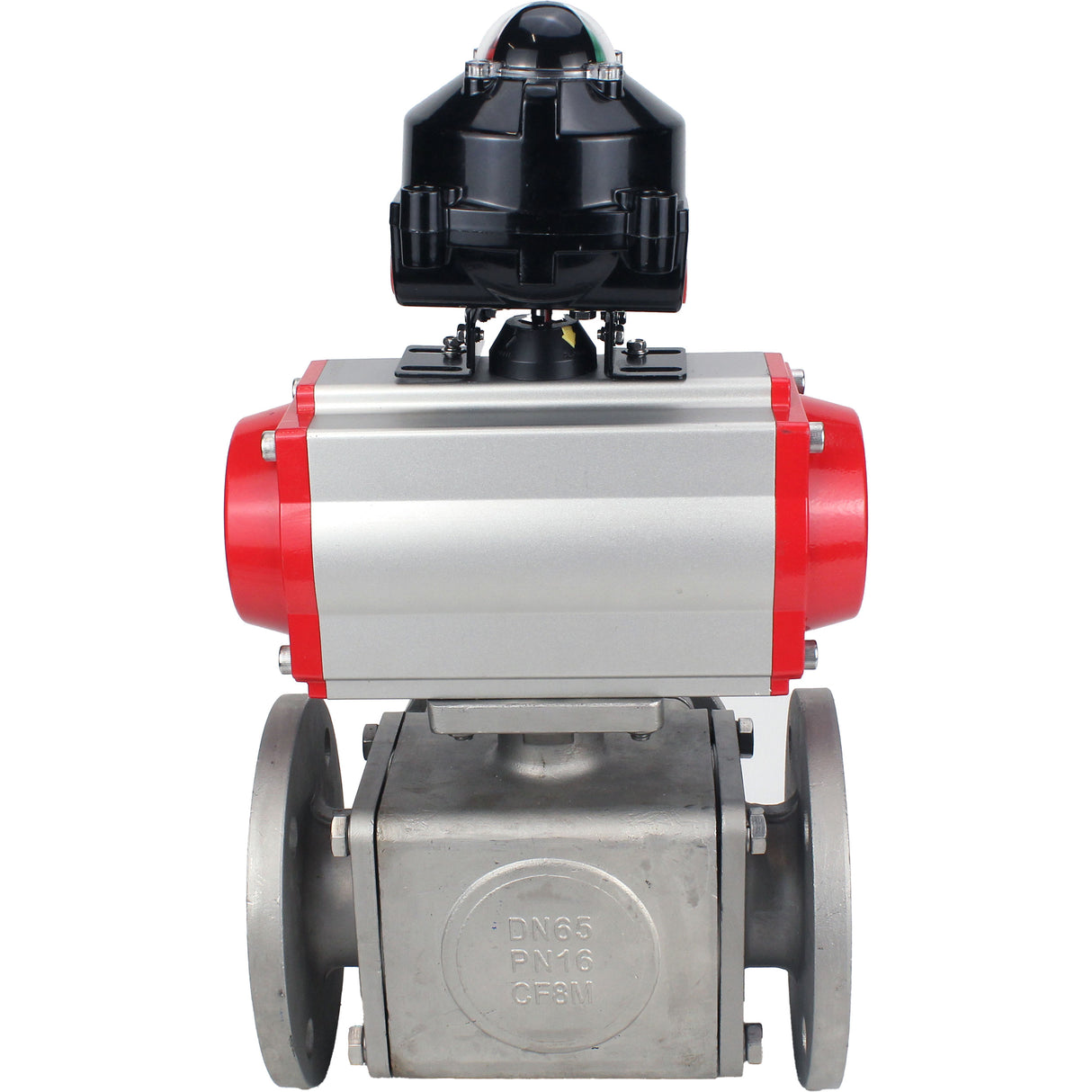Ball valves Elephant BV3232P(4pc)-FP-3WL-F-ISO-H 16 bar full bore, flanged, body - stainless steel SS316, ISO flange F03/F04-F10/F12, square 9x9-19x19, with pneumatic drive Elephant PA-SA with return springs and LSU APL-510N EX