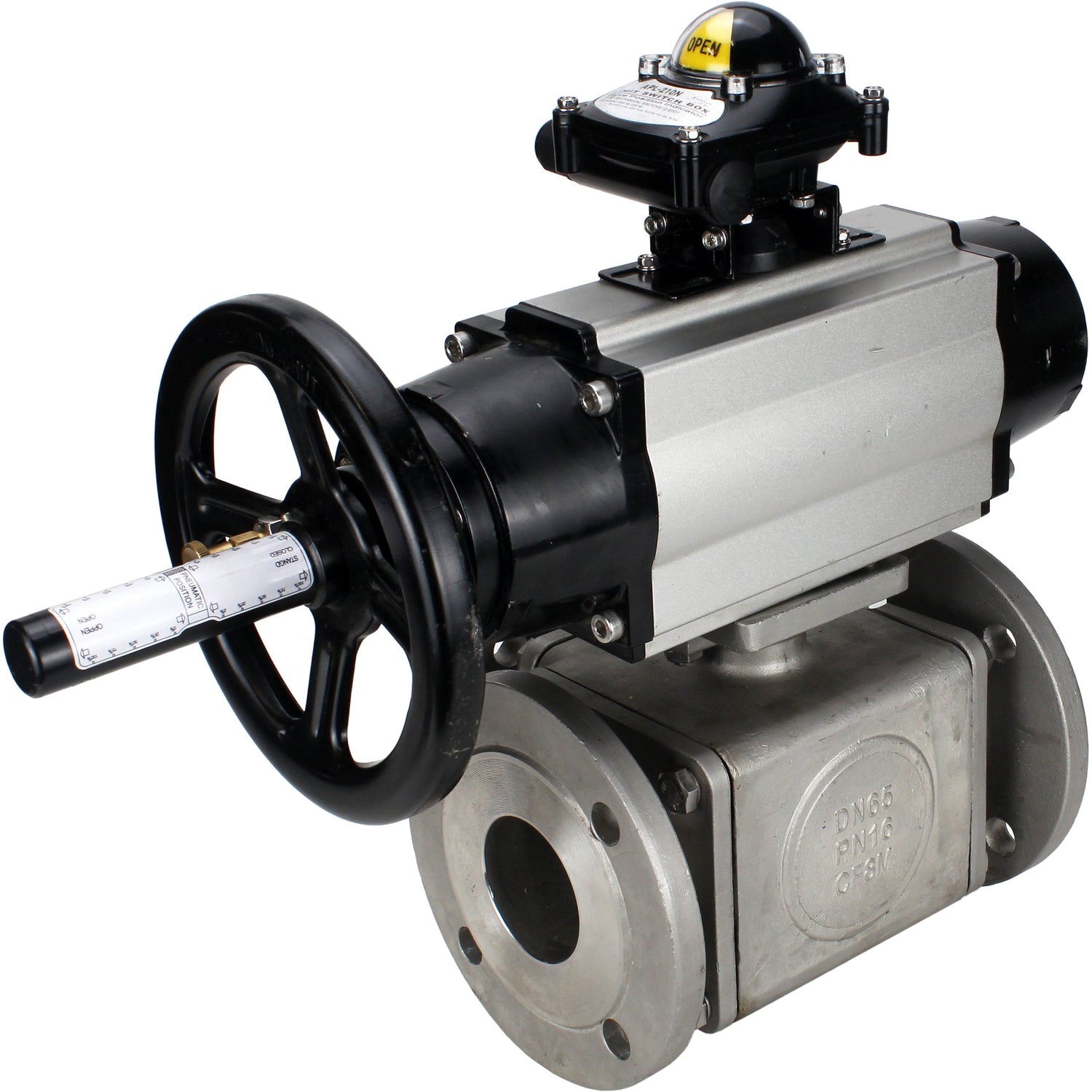 Ball valves Elephant BV3232P(4pc)-FP-3WL-F-ISO-H DN100 16 bar full bore, flanged, body - stainless steel SS316, ISO flange F10/F12, square 19x19, with double pneumatic actuator PA-DA-105-1 action, pneumatic distributor 4M310-08 24V and LSU APL-210N