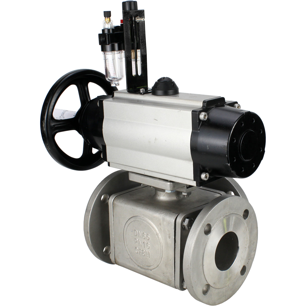 Ball valves Elephant BV3232P(4pc)-FP-3WL-F-ISO-H DN100 16 bar full bore, flanged, body - stainless steel SS316, ISO flange F10/F12, square 19x19, with double pneumatic actuator PA-DA-105-1 action, pneumatic distributor 4V320-8 220V and ATU AFC2000