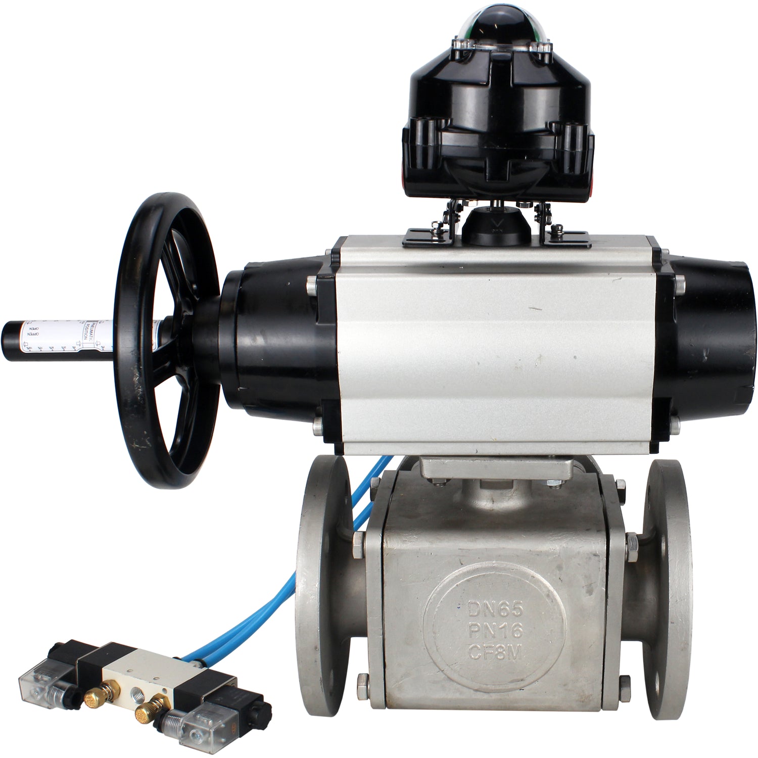 Ball valves Elephant BV3232P(4pc)-FP-3WL-F-ISO-H DN100 16 bar full bore, flanged, body - stainless steel SS316, ISO flange F10/F12, square 19x19, with double pneumatic actuator PA-DA-105-1 action, pneumatic distributor 4V320-8 220V and LSU APL-510N EX