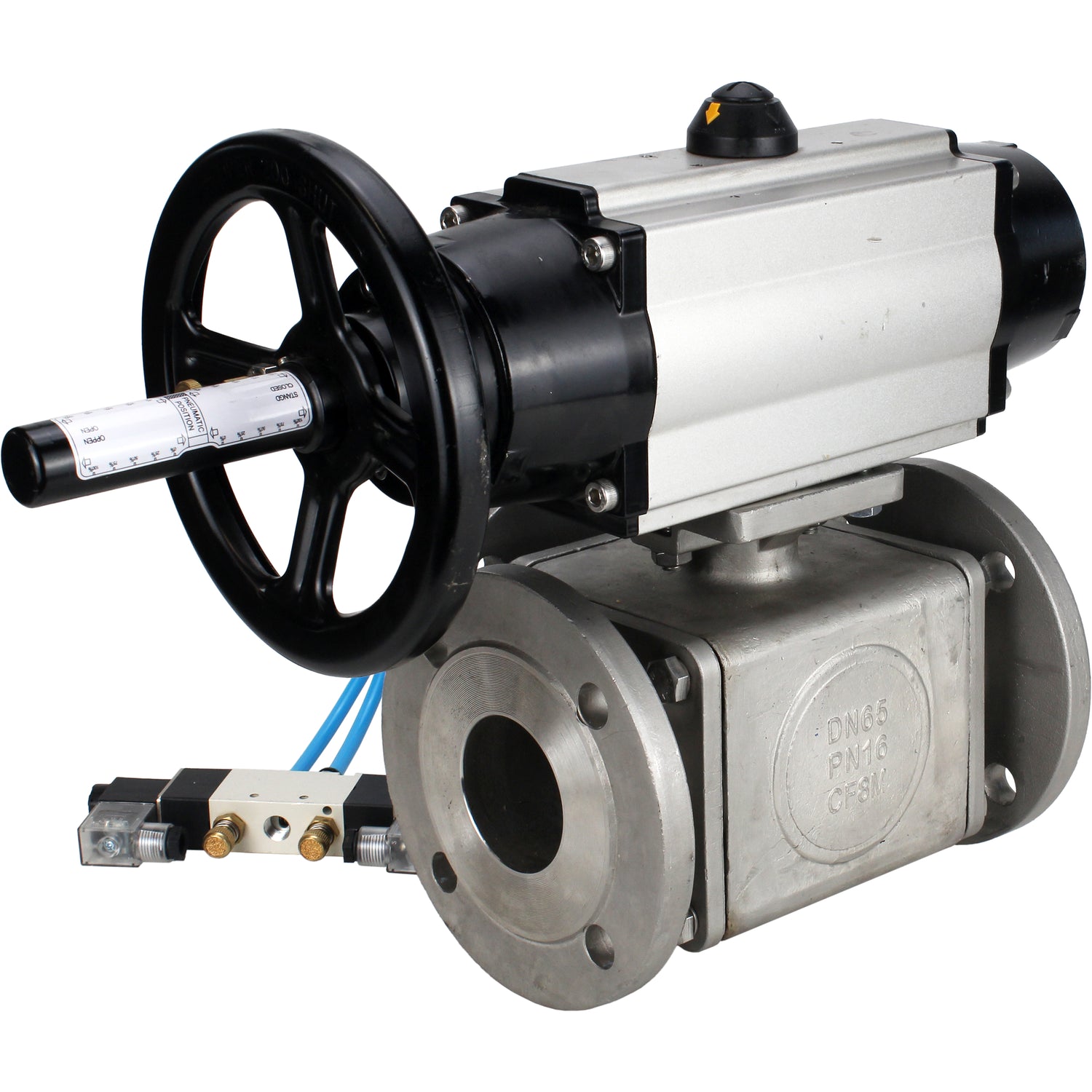 Ball valves Elephant BV3232P(4pc)-FP-3WL-F-ISO-H DN100 16 bar full bore, flanged, body - stainless steel SS316, ISO flange F10/F12, square 19x19, with double pneumatic actuator PA-DA-105-1 action and pneumatic distributor 4V320-10 220V