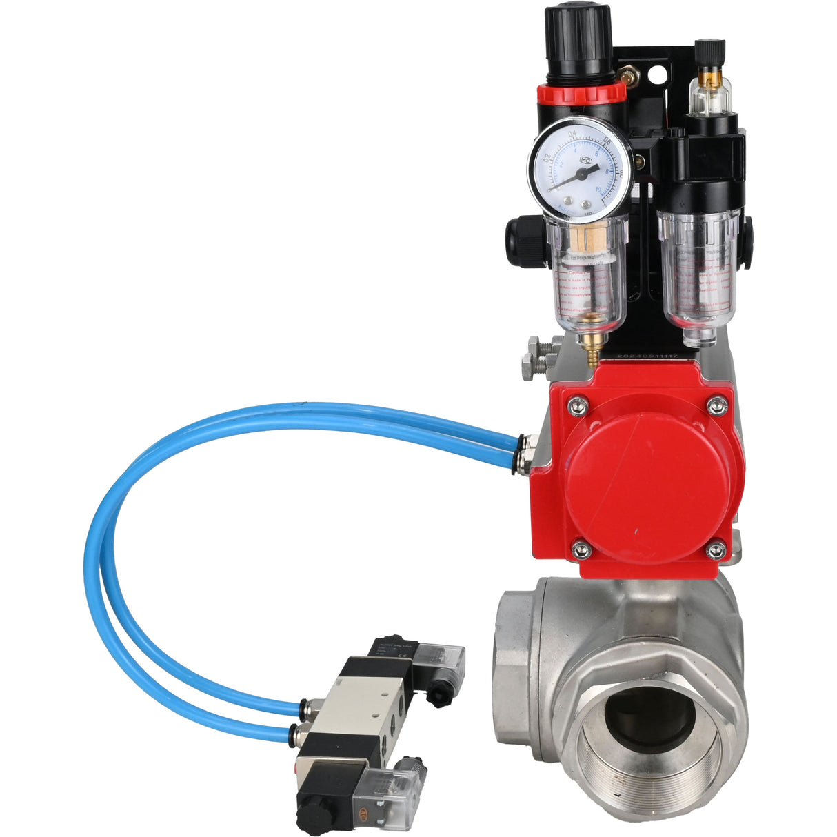 Ball valves Elephant BV3232P(4pc)-SP-3WL-T-ISO-H,  body material - Stainless steel AISI 316, seal - PTFE / PTFE / Teflon, with pneumatic actuator double action PA-DA, 4V320-08 220V, LSU APL-210N, ATU AFC2000