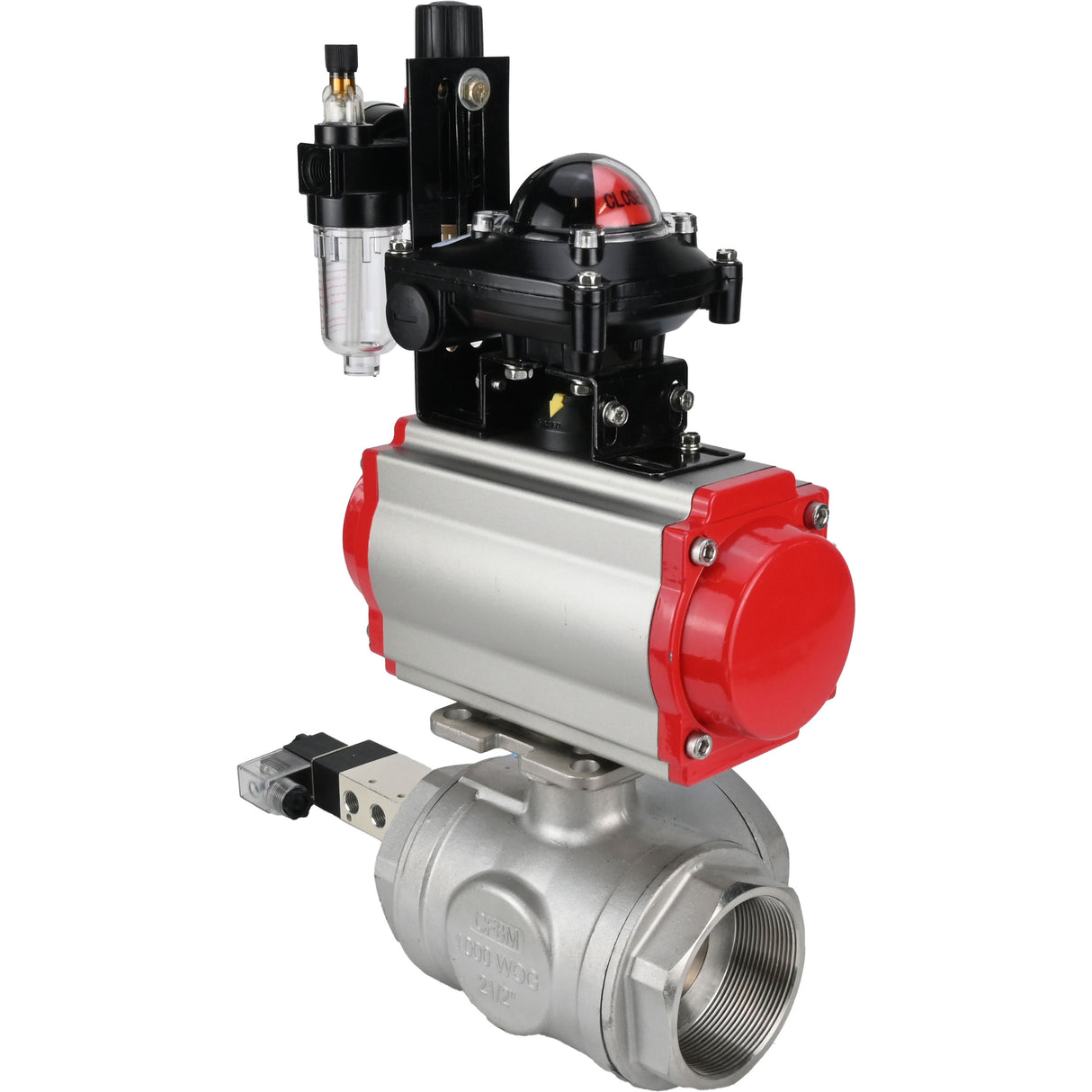 Ball valves Elephant BV3232P(4pc)-SP-3WL-T-ISO-H,  body material - Stainless steel AISI 316, seal - PTFE / PTFE / Teflon, with pneumatic actuator double action PA-DA, 4V320-08 220V, LSU APL-210N, ATU AFC2000