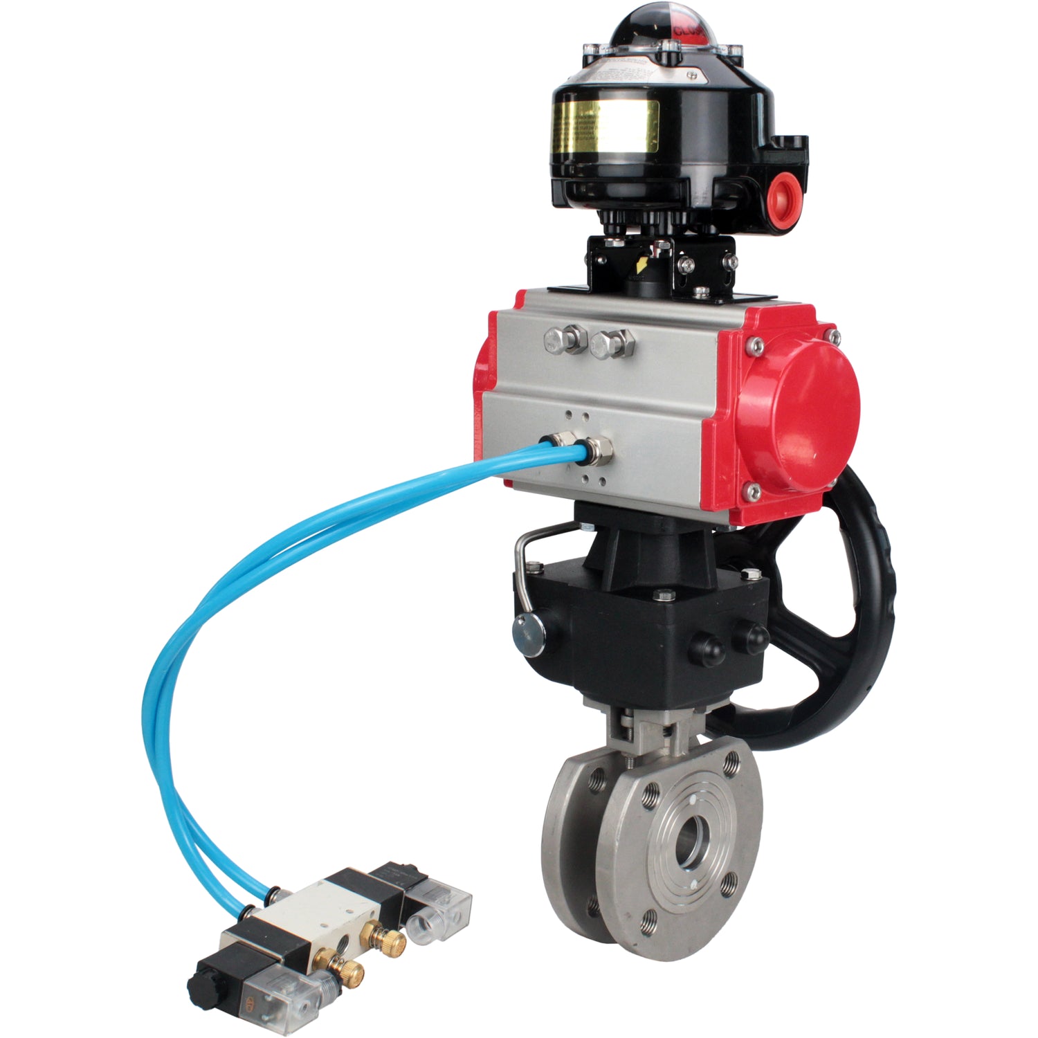 Ball valves Elephant BV3232P-FP-Fb-ISO-H 16 bar wafer, full bore, stainless steel body. steel SS316, seal - PTFE, with pneumatic drive Elephant PA-DA 052-105 pneumatic distributor 4V320-08 gearbox MON LSU APL-510N-EX