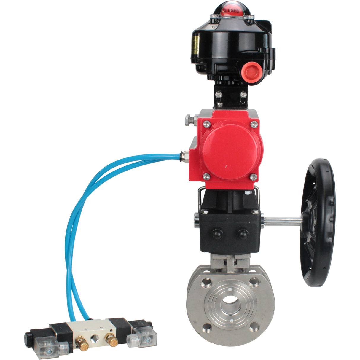 Ball valves Elephant BV3232P-FP-Fb-ISO-H 16 bar wafer, full bore, stainless steel body. steel SS316, seal - PTFE, with pneumatic drive Elephant PA-DA 052-105 pneumatic distributor 4V320-08 gearbox MON LSU APL-510N-EX